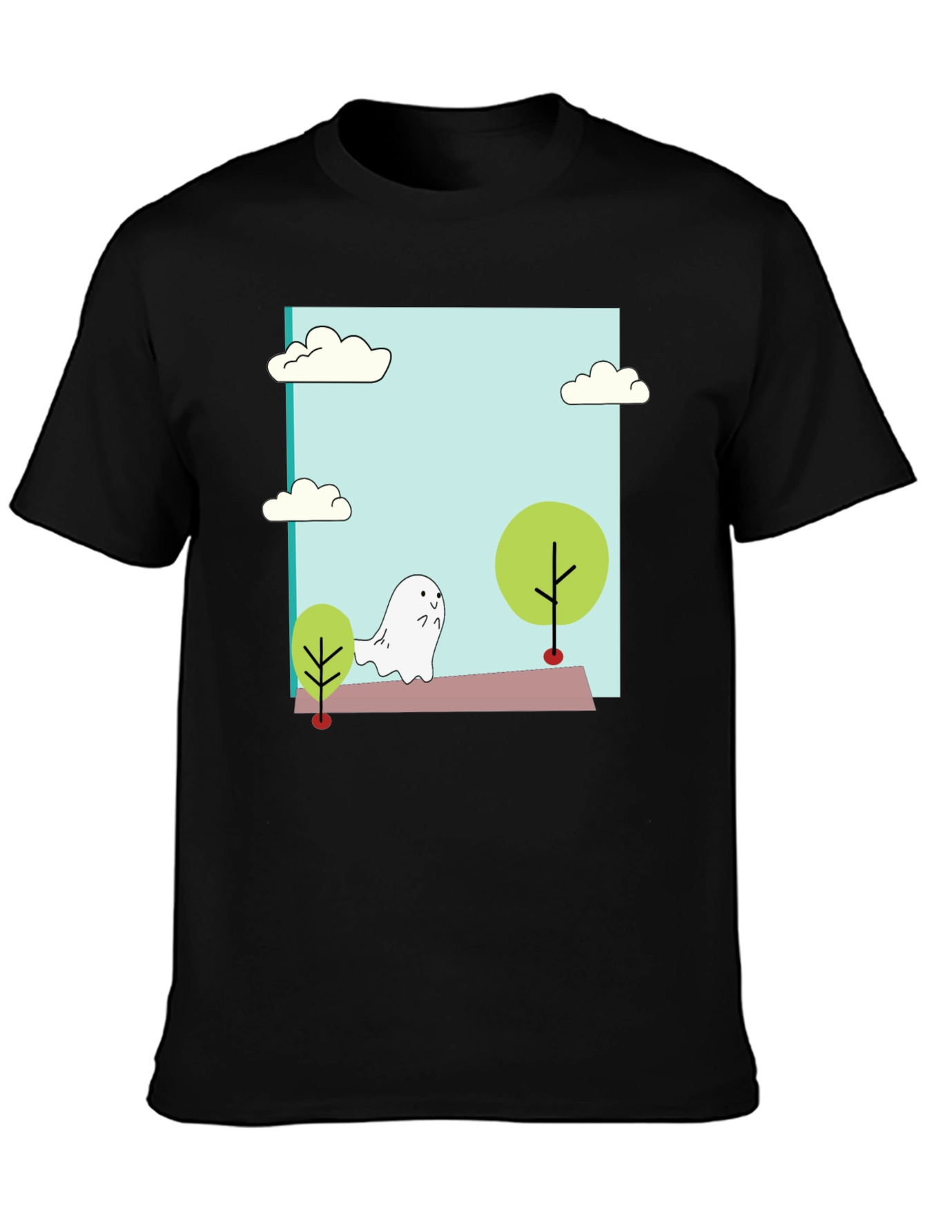 Black Cute Cartoon Ghost T-Shirt view 3