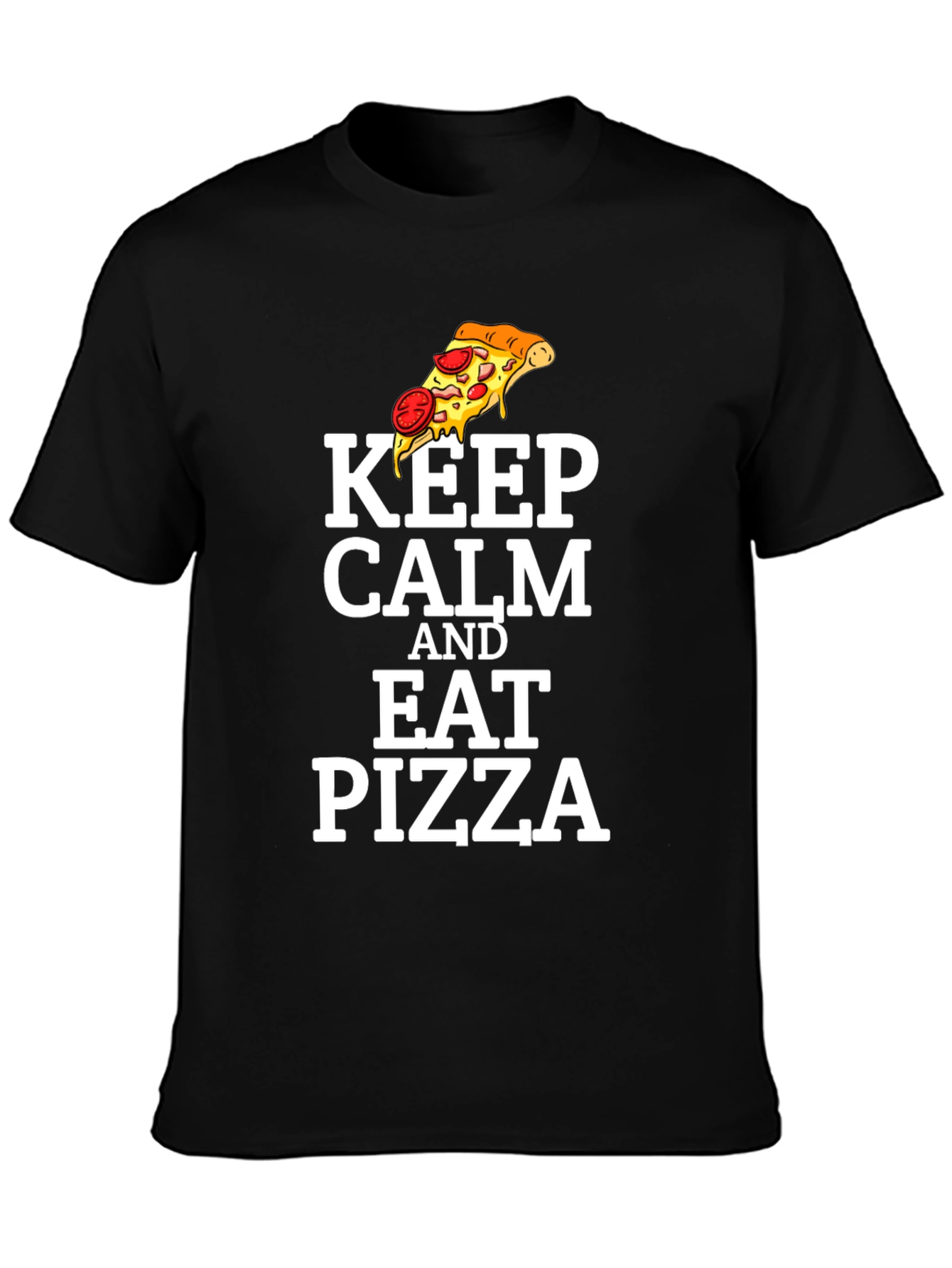 Black Keep Calm and Eat Pizza Graphic T-Shirt view 3