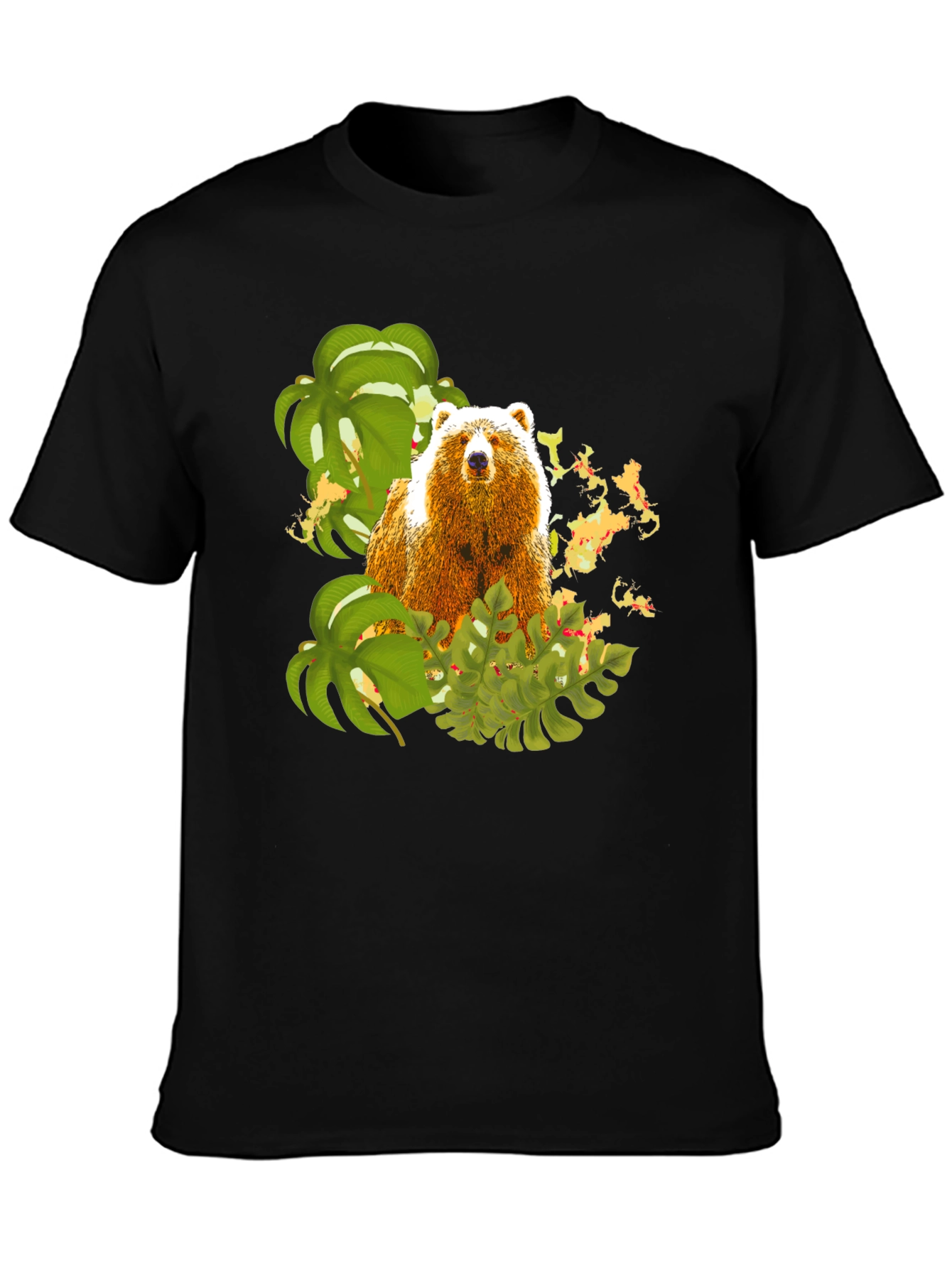 Black Bear and Tropical Leaves Graphic Tee view 3
