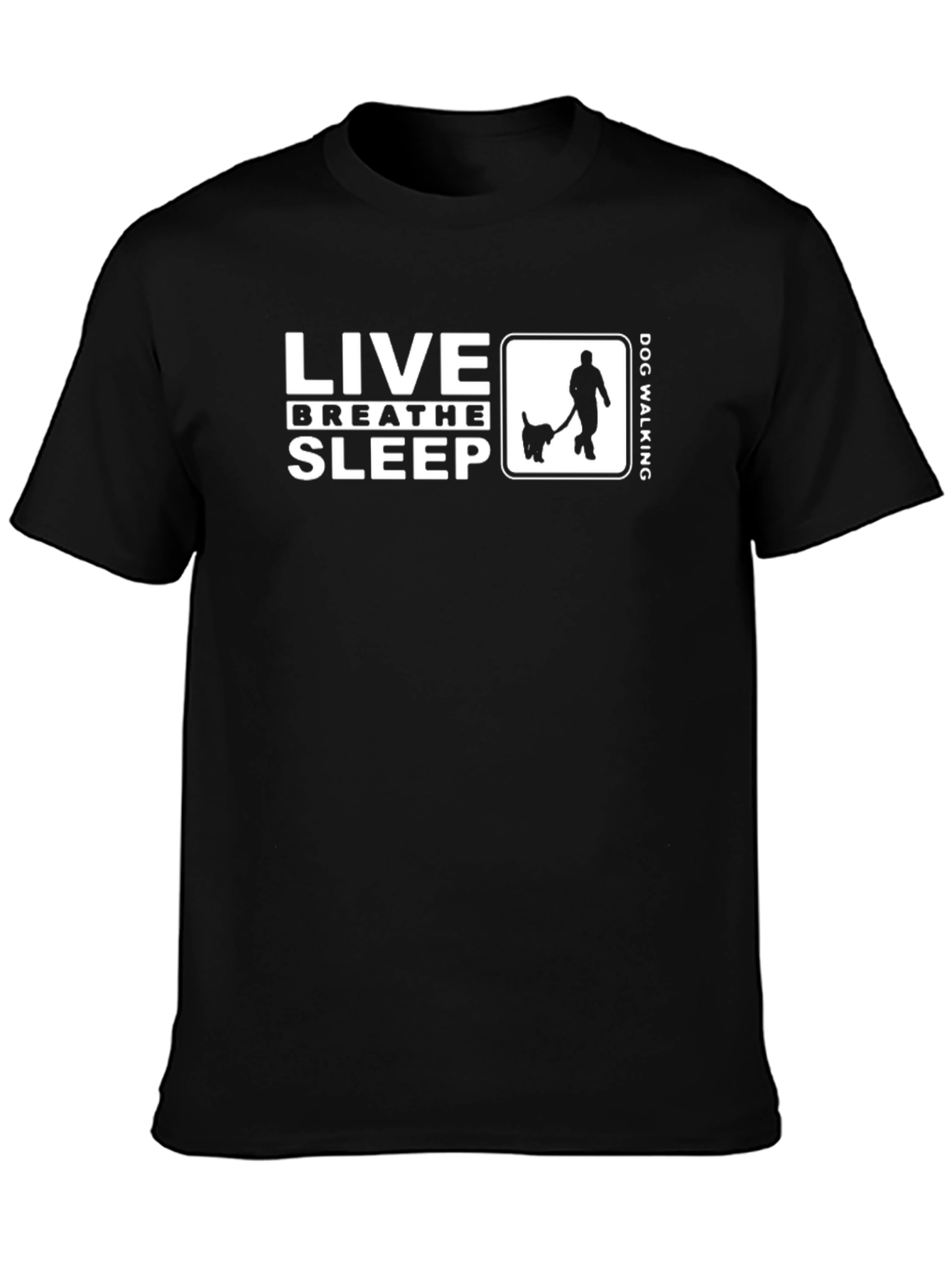 Black Live Breathe Sleep Dog Walking Black T-Shirt view 3