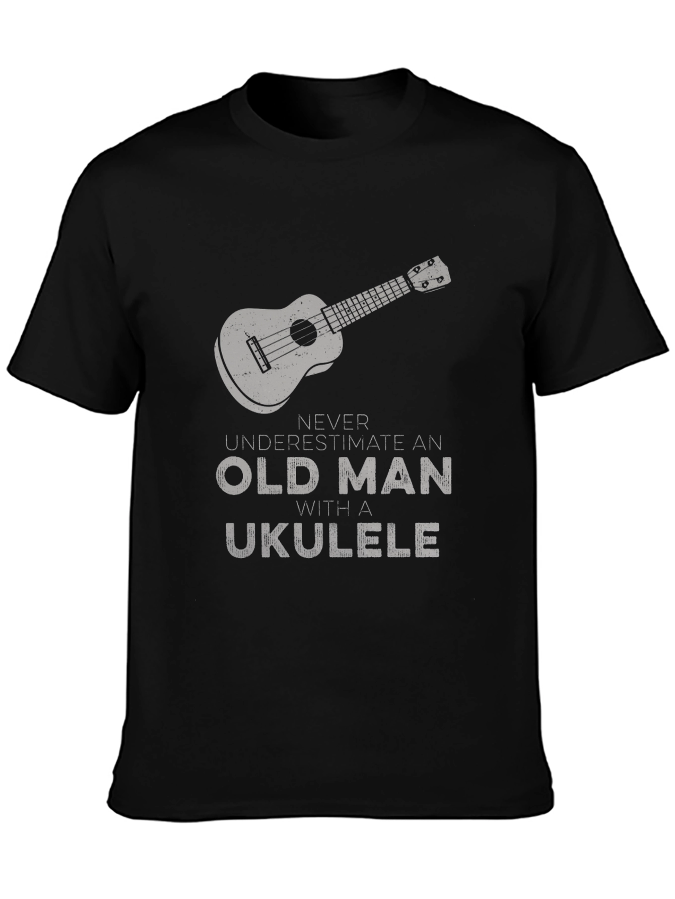 Black Old Man Ukulele T-Shirt - Funny Musician Tee view 3