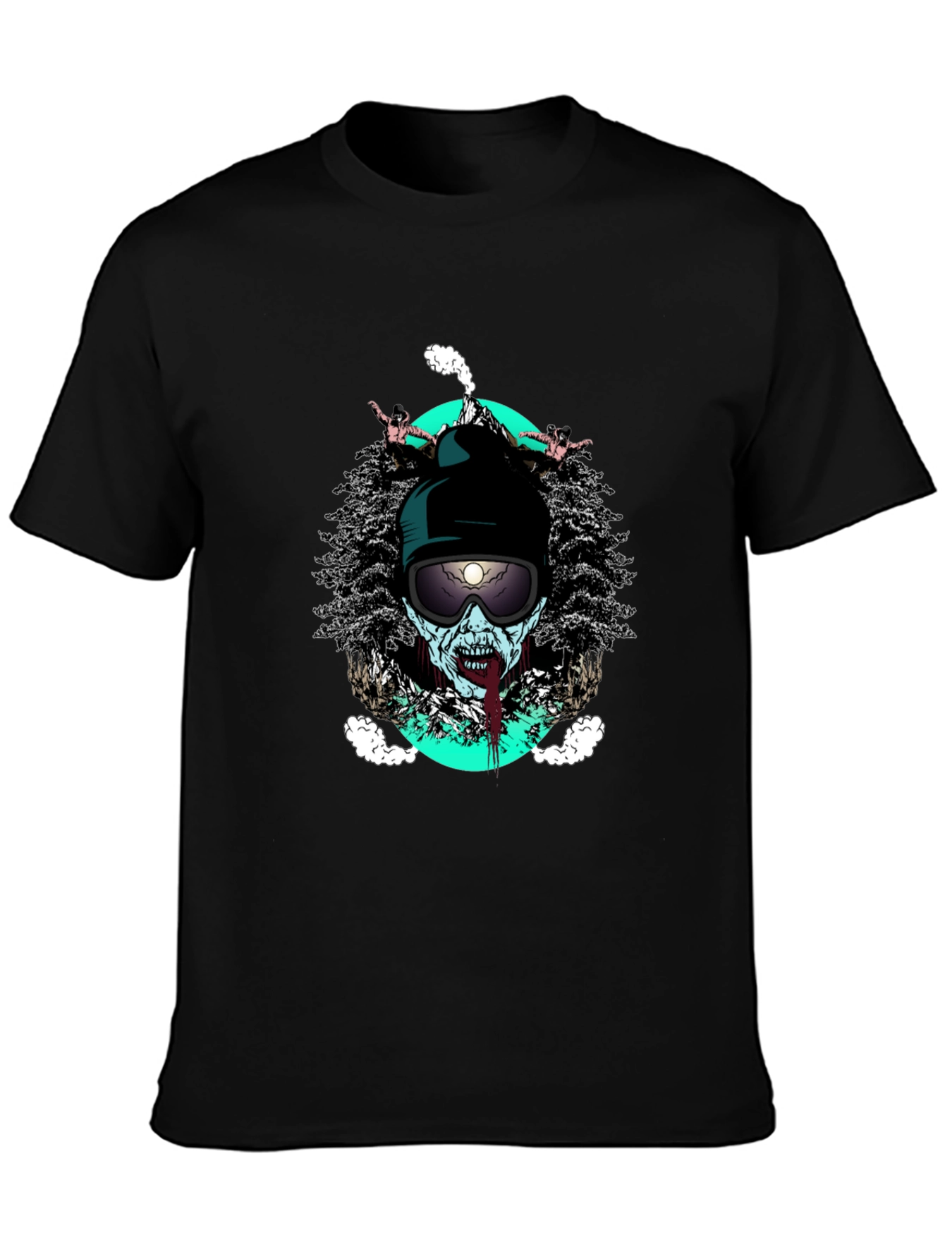 Black Zombie Skier Graphic Tee - Black Cotton T-Shirt view 3