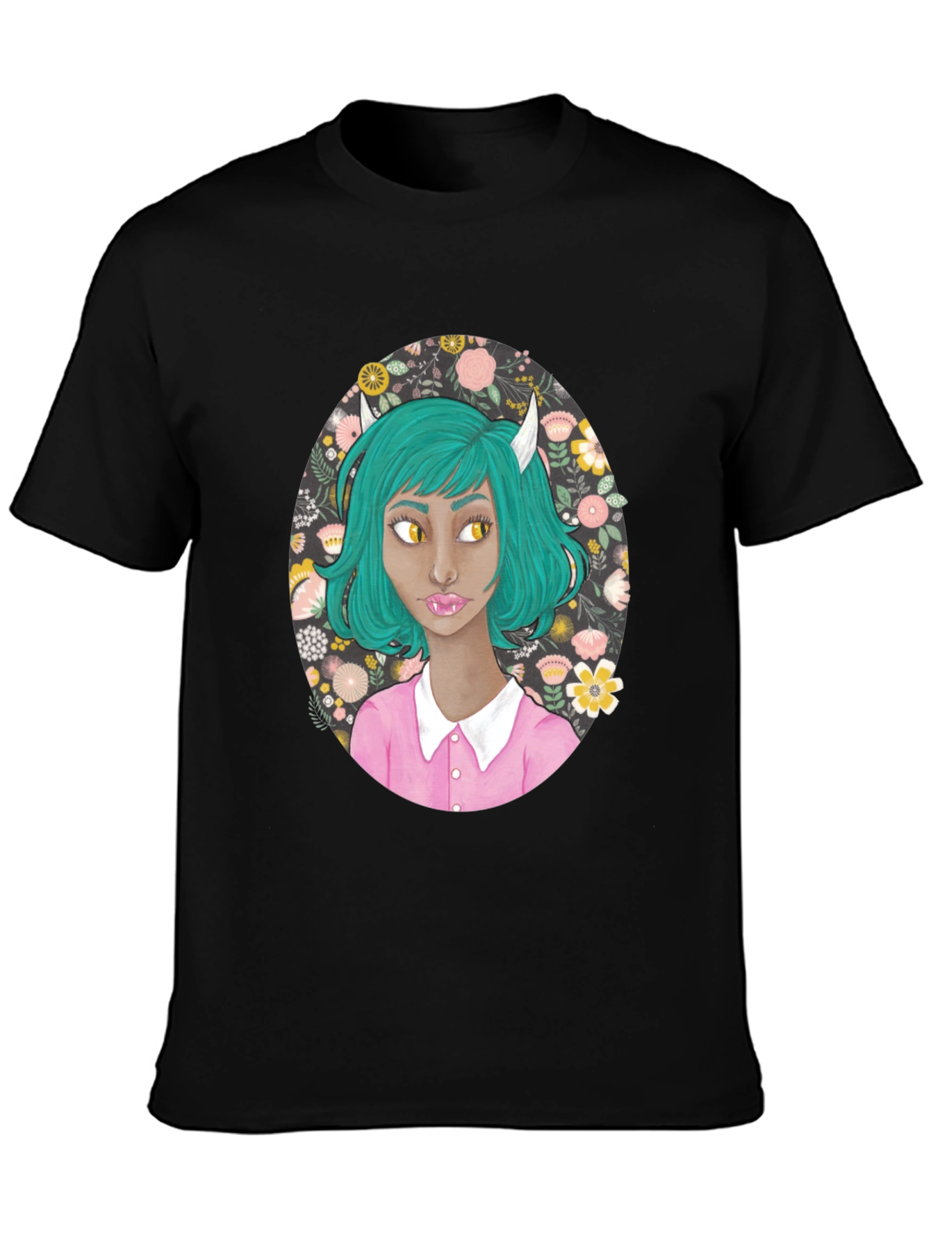 Black Floral Demon Girl Graphic T-Shirt view 3