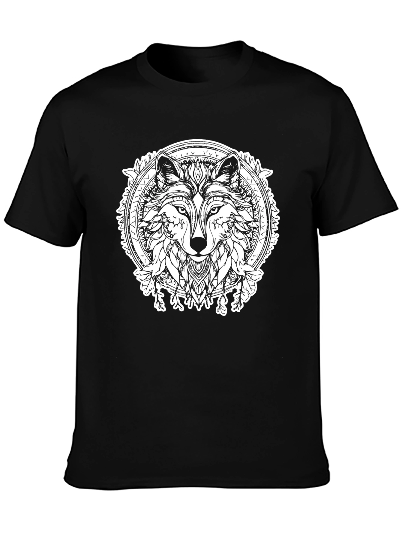 Black Wolf Mandala Graphic T-Shirt view 3