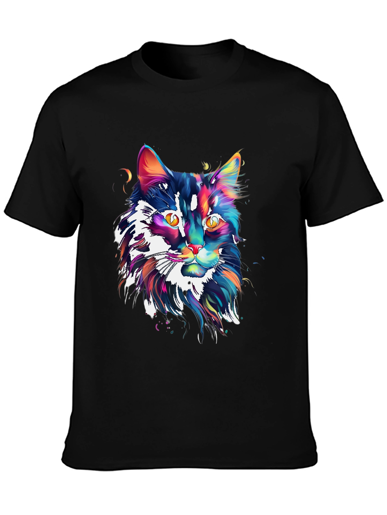 Black Colorful Cat Graphic Black T-Shirt view 3