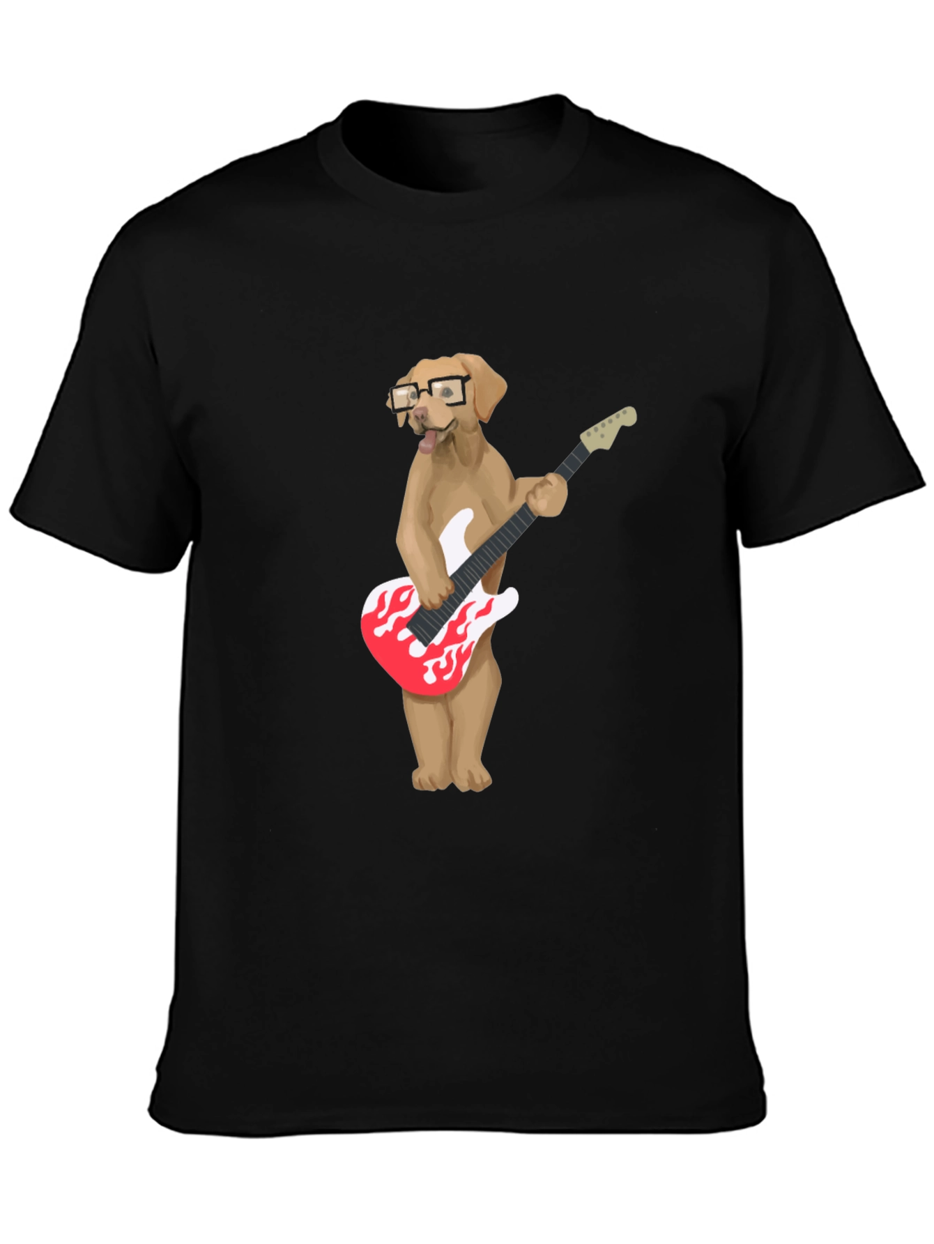 Black Cool Dog Guitar Player Graphic T-Shirt view 3