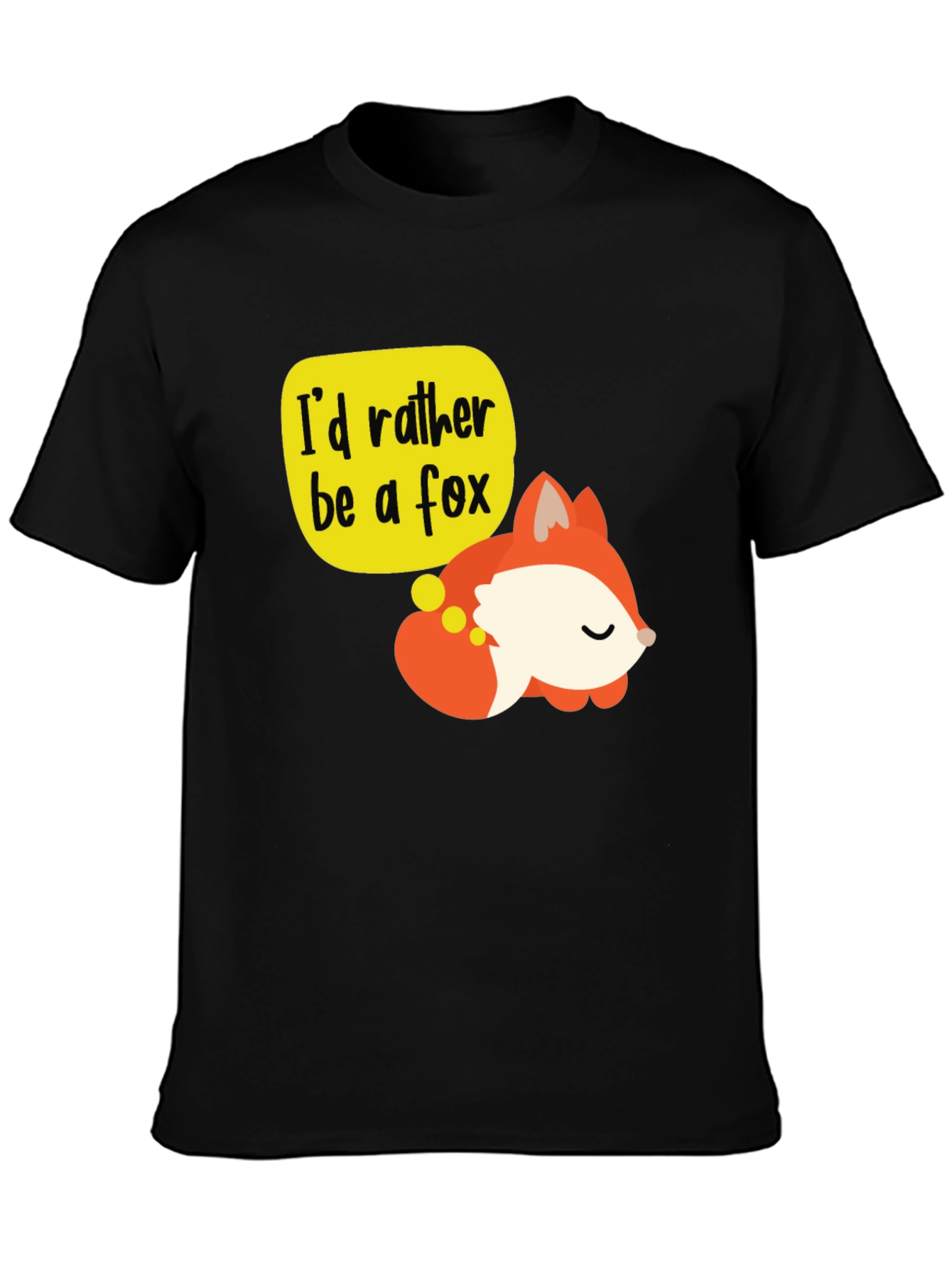 Black Cute Fox T-Shirt - I'd Rather Be a Fox Graphic Tee view 3