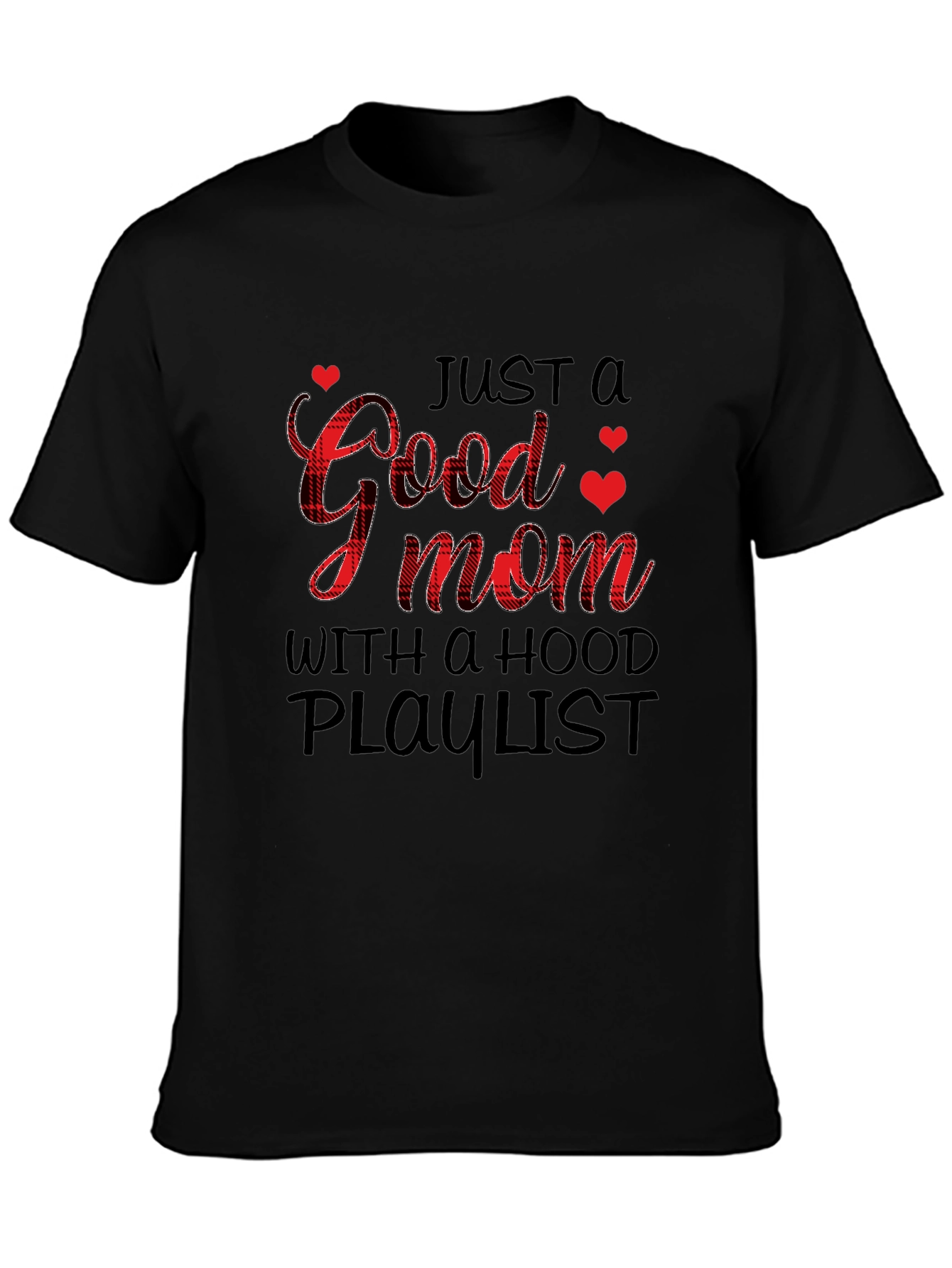 Black Good Mom With A Hood Playlist Graphic T-Shirt view 3