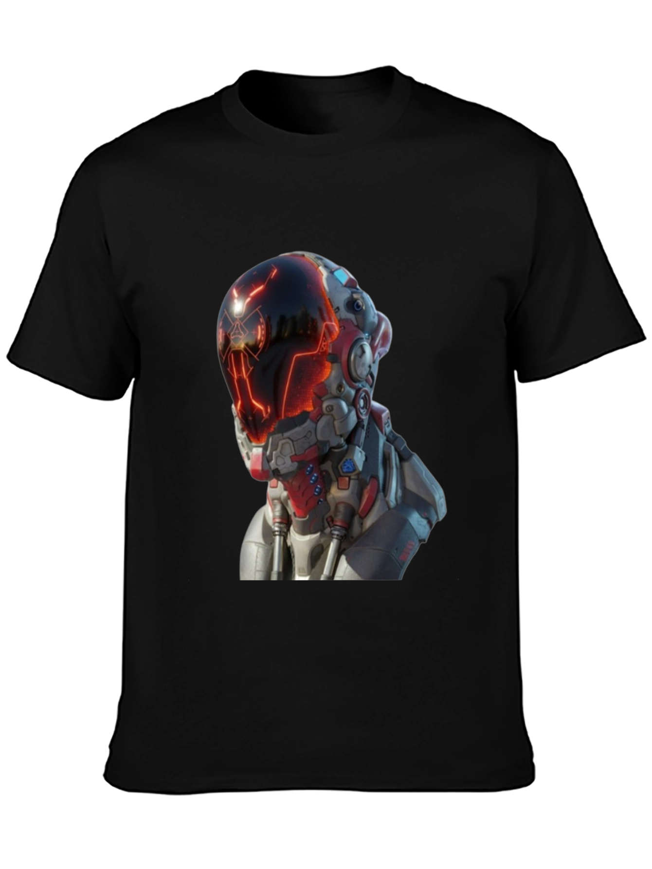 Black Sci-Fi Robot Head Graphic T-Shirt view 3