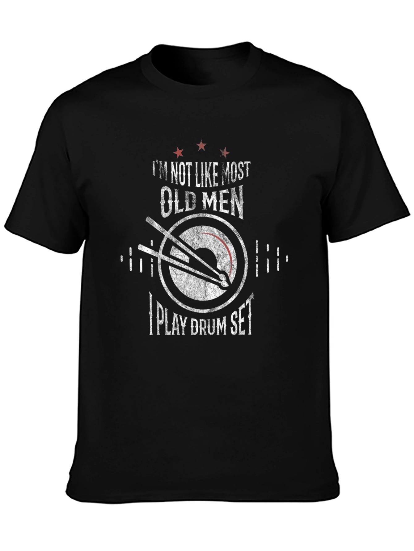 Black Drummer Old Men T-Shirt Funny Drum Set Tee view 3