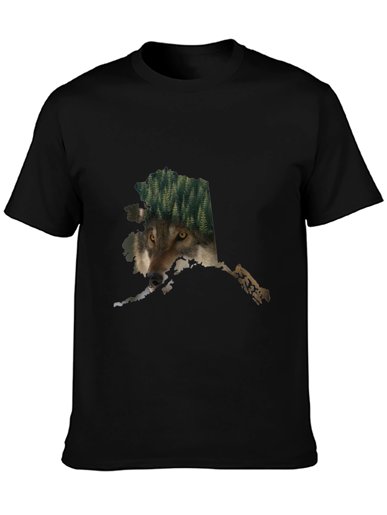 Black Alaska Wolf Nature Graphic Tee - Black Cotton Blend view 3