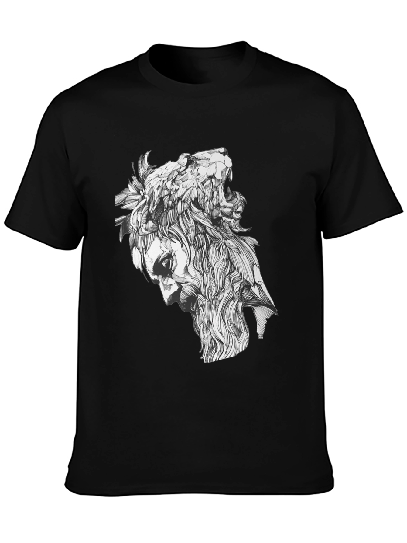 Black Lion Man Graphic Tee - Black Cotton Blend view 3