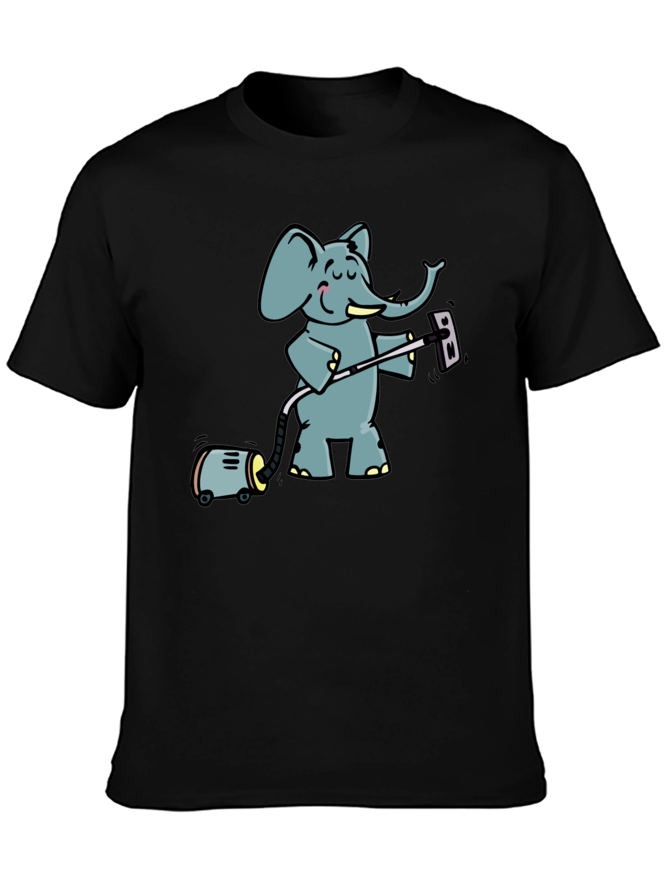 Black Elephant Vacuuming T-Shirt - Cute Cartoon Graphic Tee view 3