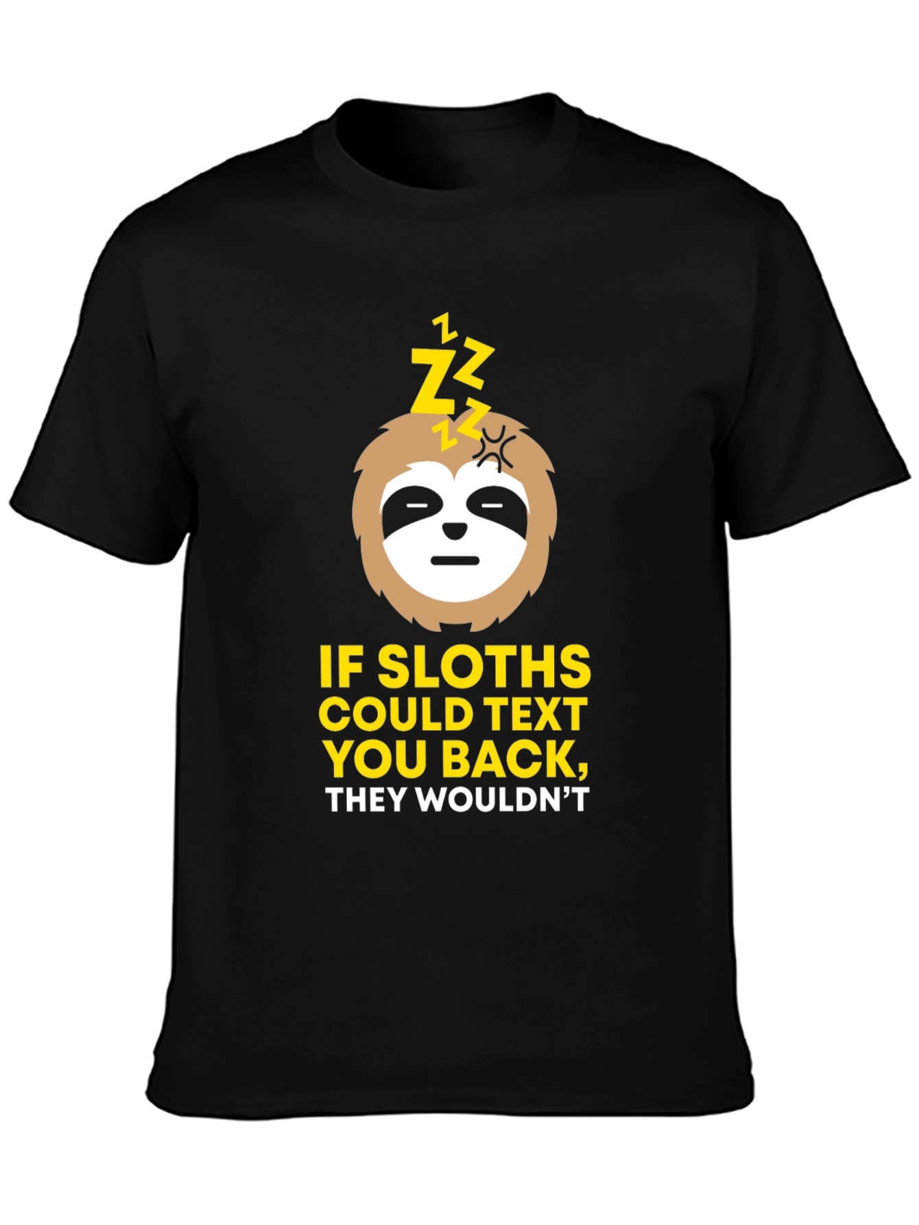 Black Funny Sloth Texting T-Shirt view 3