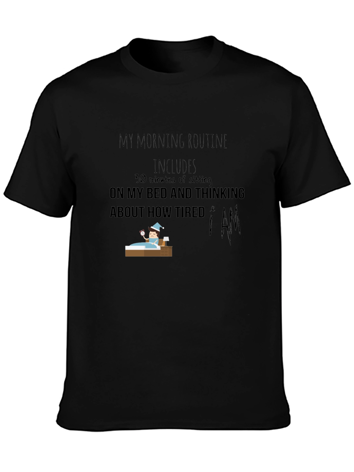 Black Funny Morning Routine Graphic T-Shirt view 3