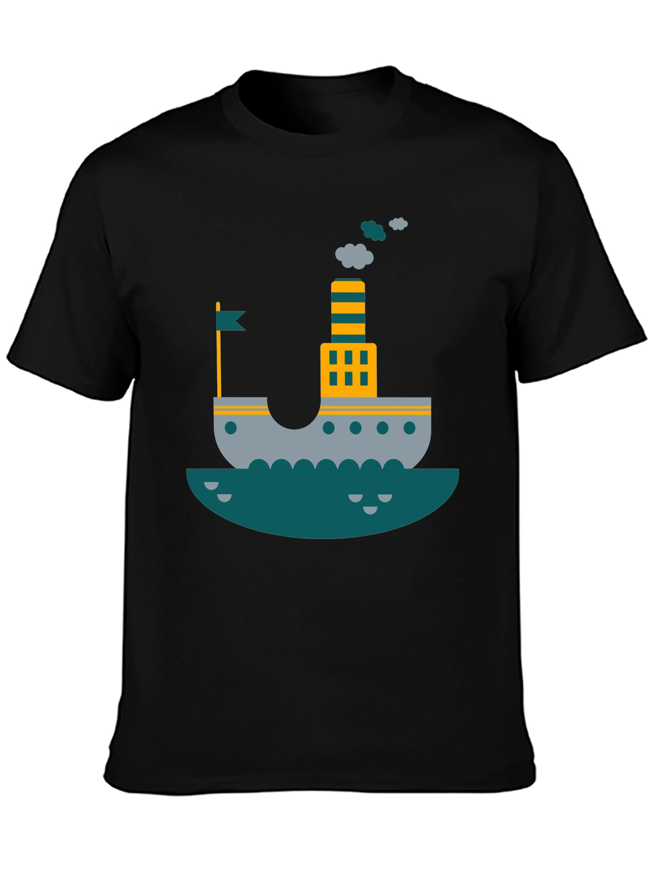 Black Nautical Ship Graphic T-Shirt | Trendy Steamboat Tee view 3