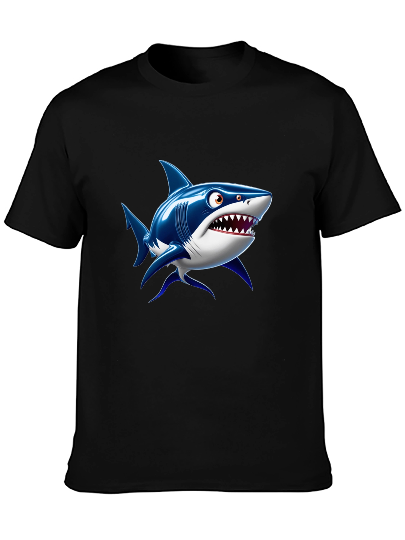 Black Shark Cartoon Graphic Black T-Shirt view 3