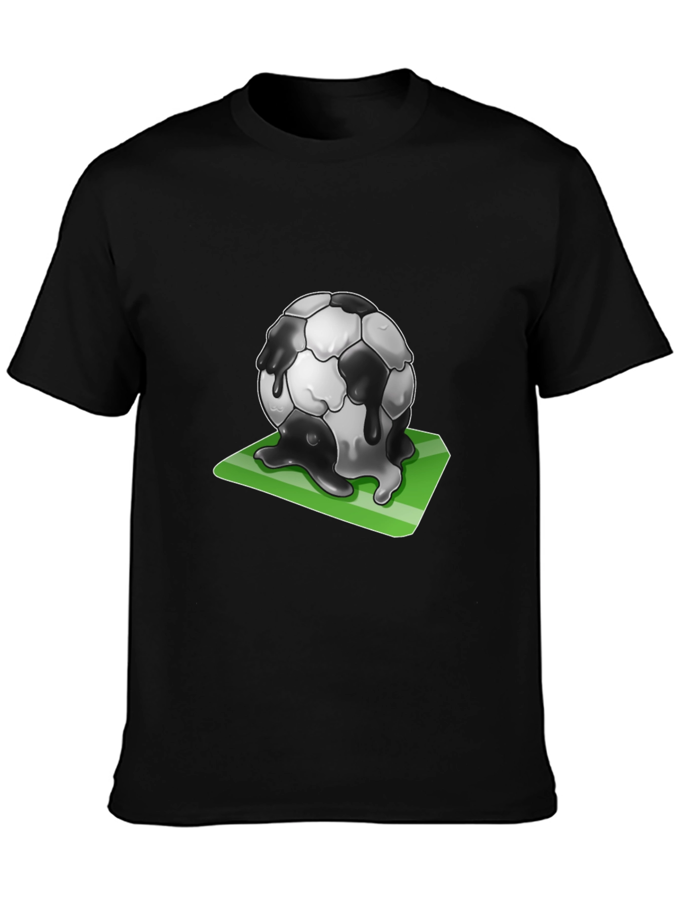Black Melting Soccer Ball Graphic Tee - Black Cotton T-Shirt view 3