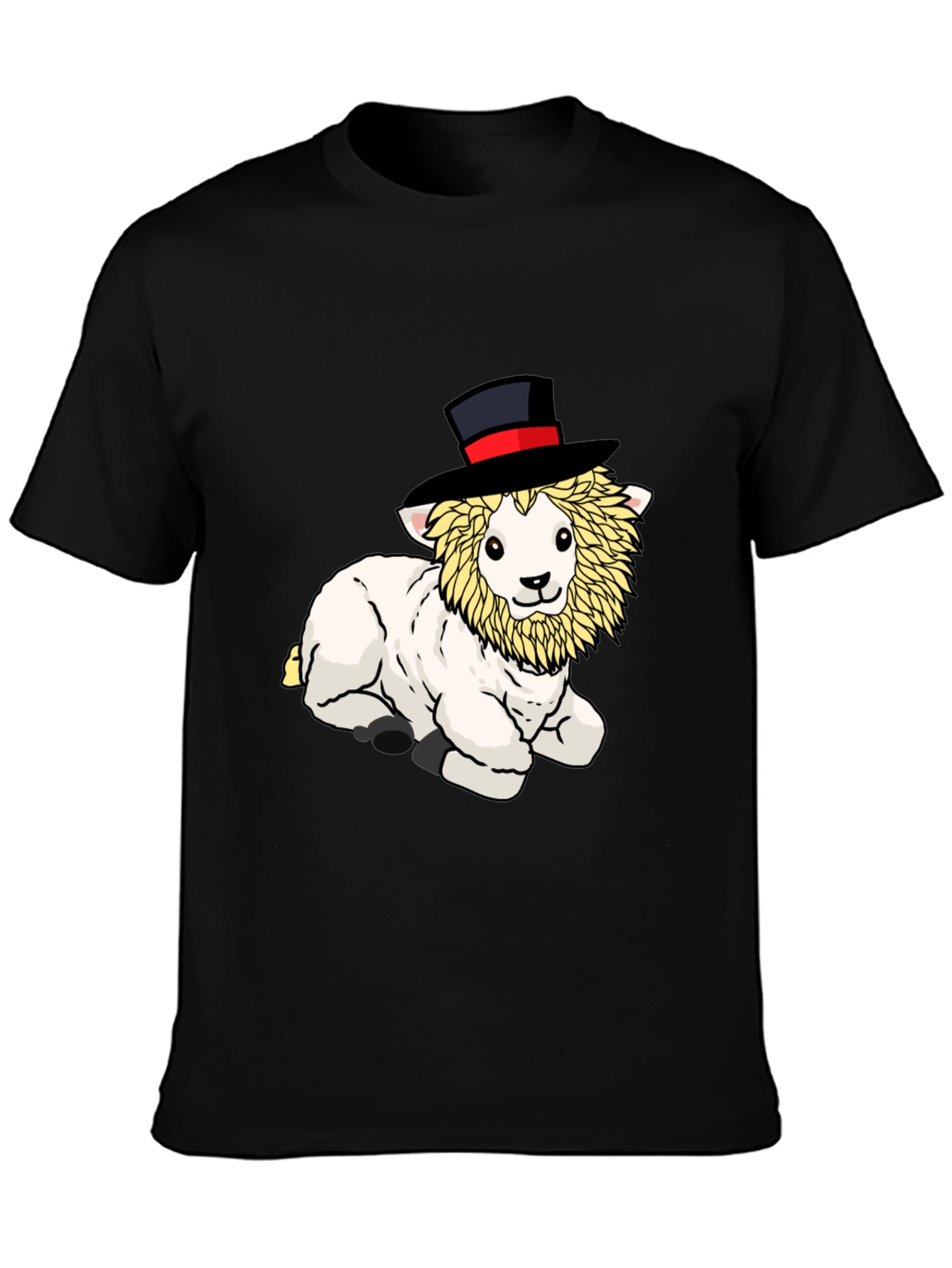 Black Whimsical Lamb Top Hat Graphic Tee - Black Cotton Shirt view 3