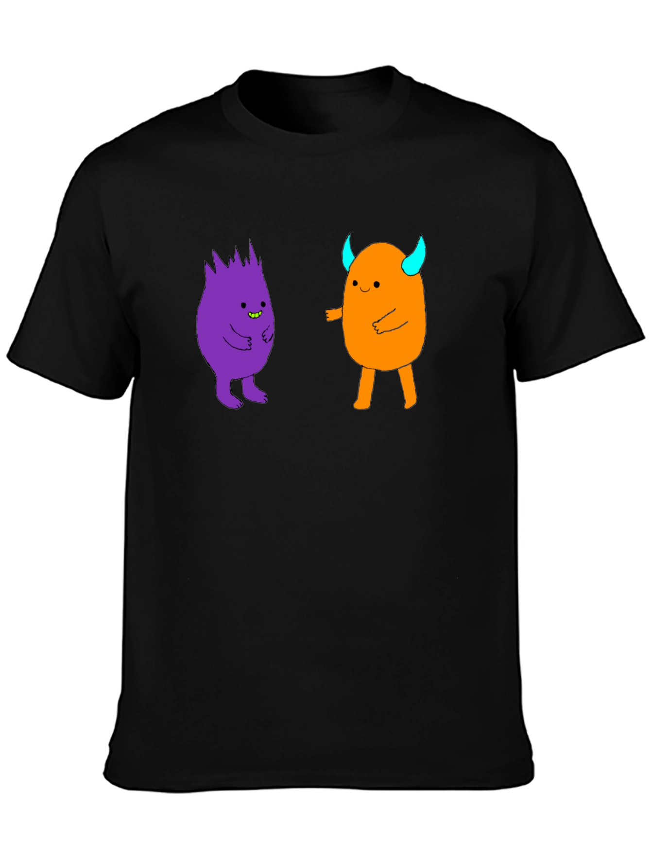 Black Fun Cartoon Monster Graphic Black T-Shirt view 3