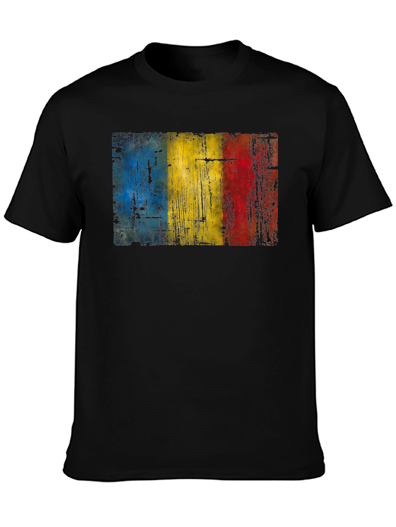 Black Romania Flag Distressed Black T-Shirt view 3
