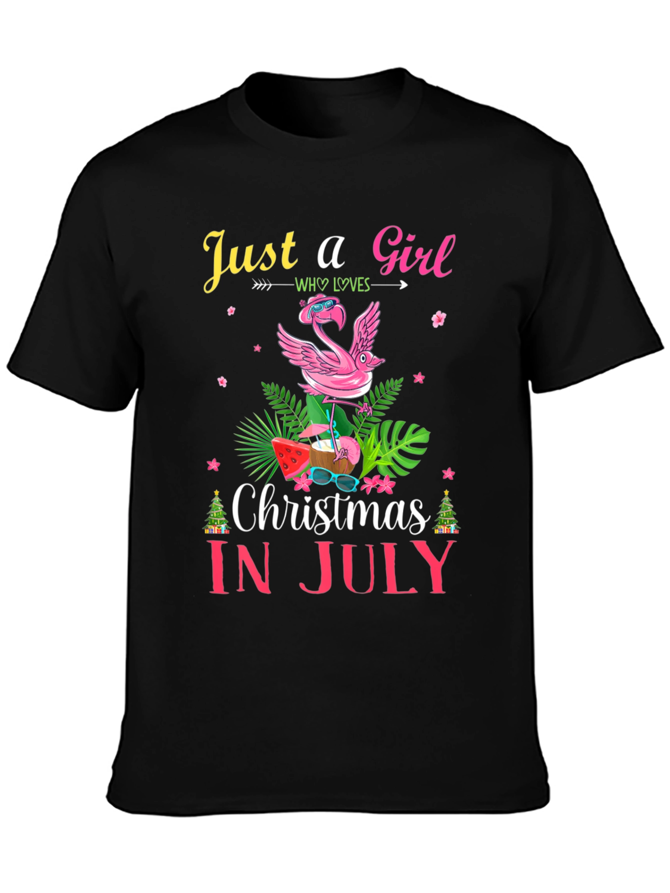 Black Christmas in July Flamingo T-Shirt view 3