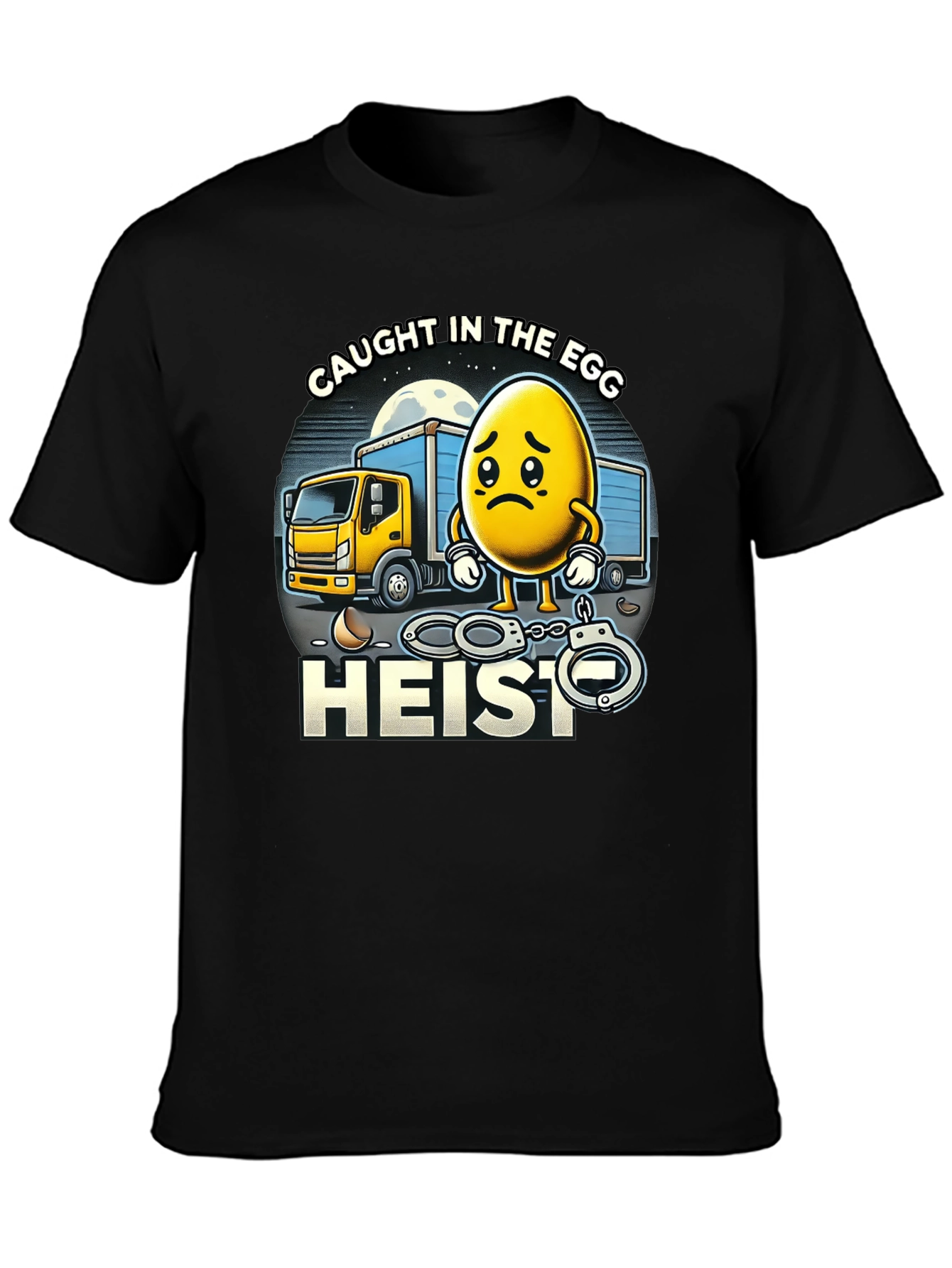 Black Caught in the Egg Heist T-Shirt - Funny Cartoon Tee view 3