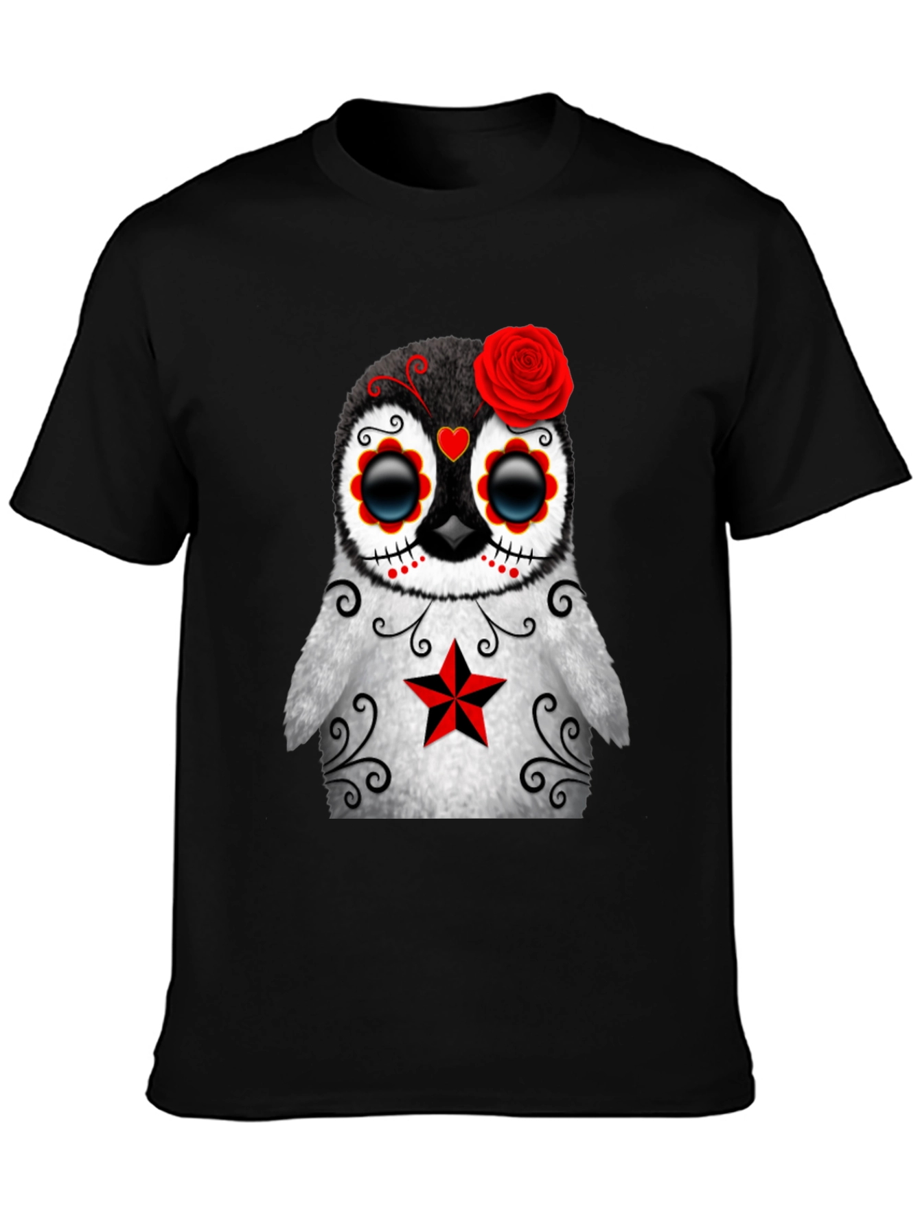 Black Sugar Skull Penguin T-Shirt - Day of the Dead view 3