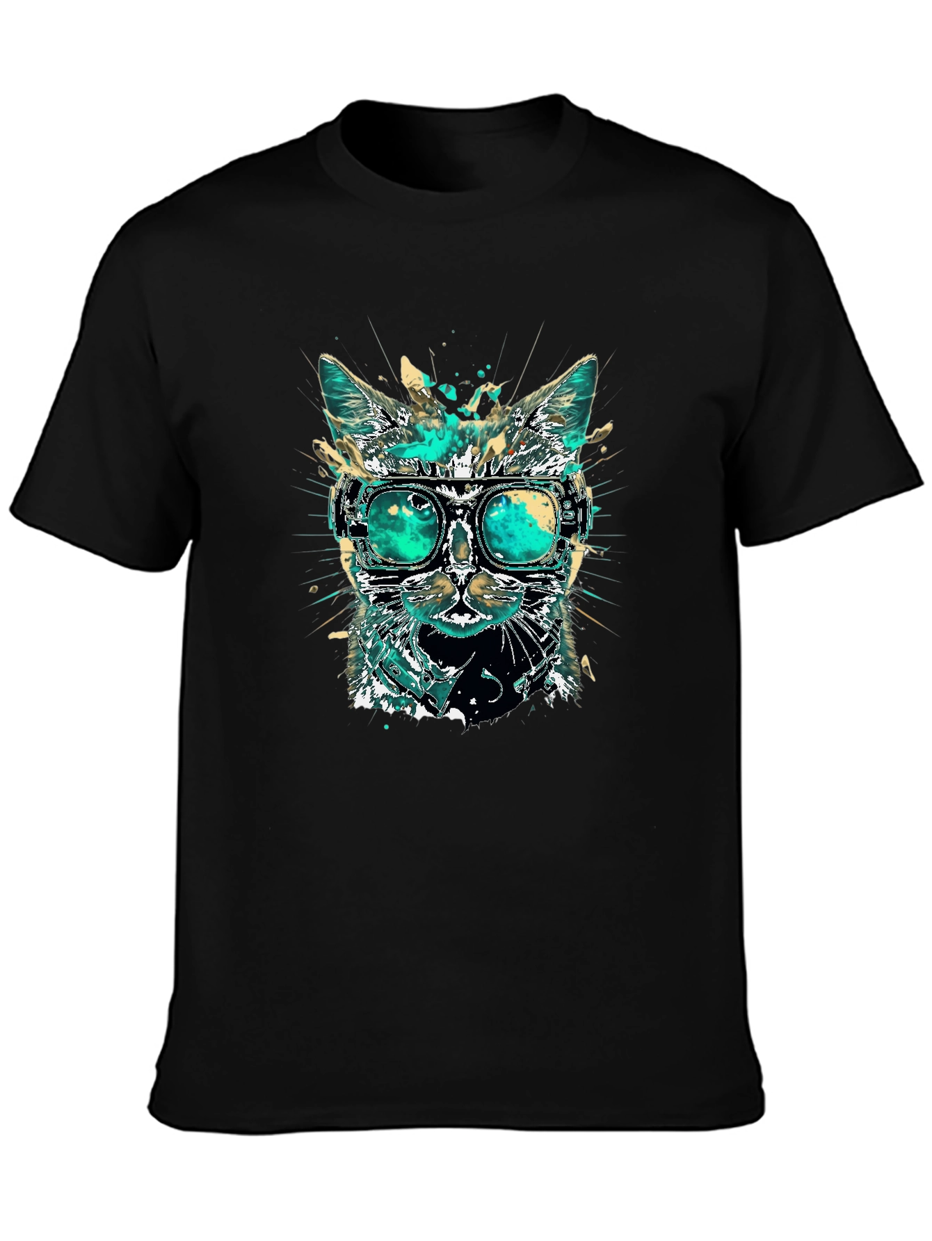 Black Cool Cat T-Shirt with Goggles view 3