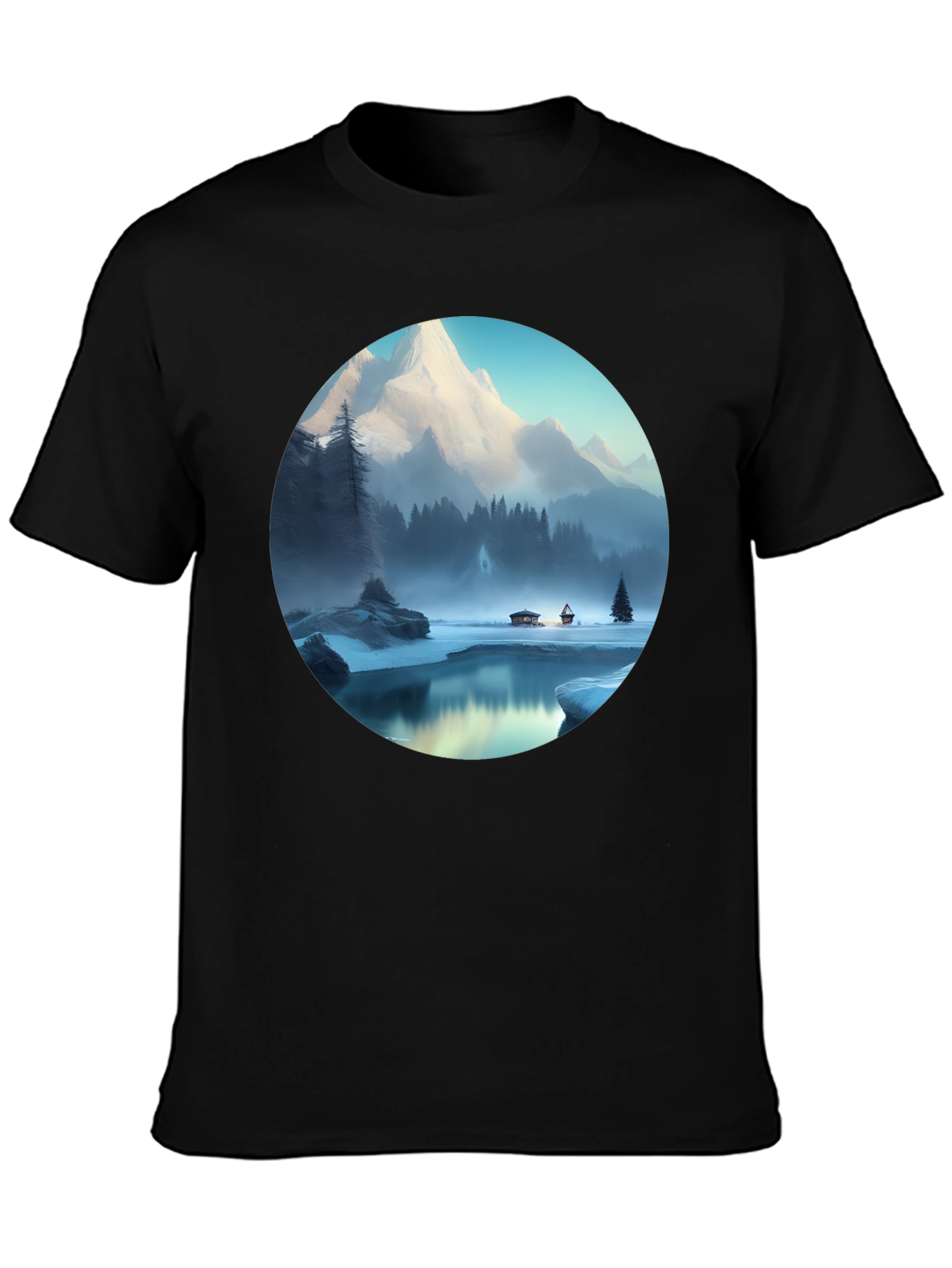 Black Mountain Lake Graphic Tee - Black Cotton Blend T-Shirt view 3