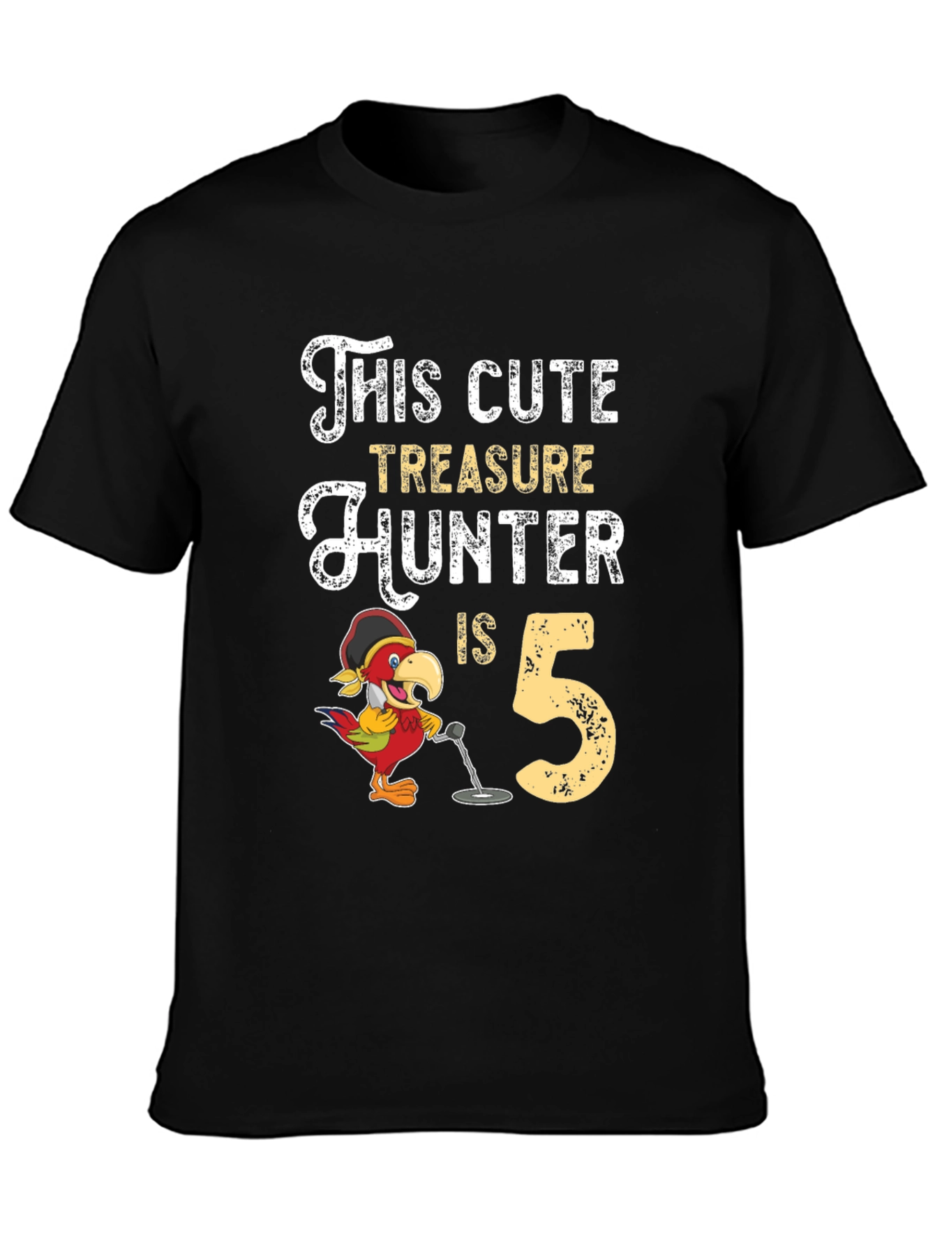 Black Cute Treasure Hunter 5th Birthday Black T-Shirt view 3