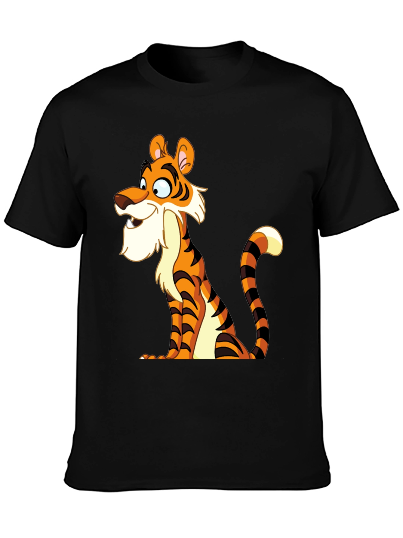 Black Cartoon Tiger Graphic Tee - Men's Black T-Shirt view 3