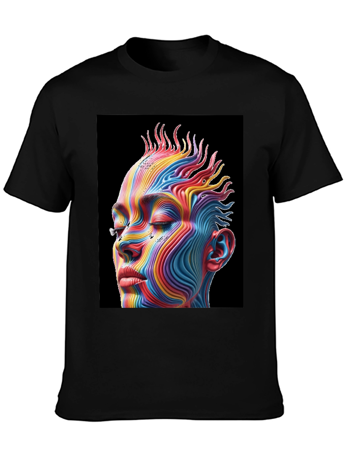 Black Rainbow Abstract Face Graphic Tee - Unisex Black T-Shirt view 3
