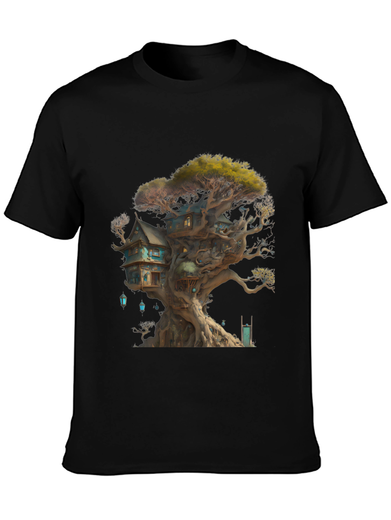 Black Enchanted Treehouse Graphic T-Shirt view 3