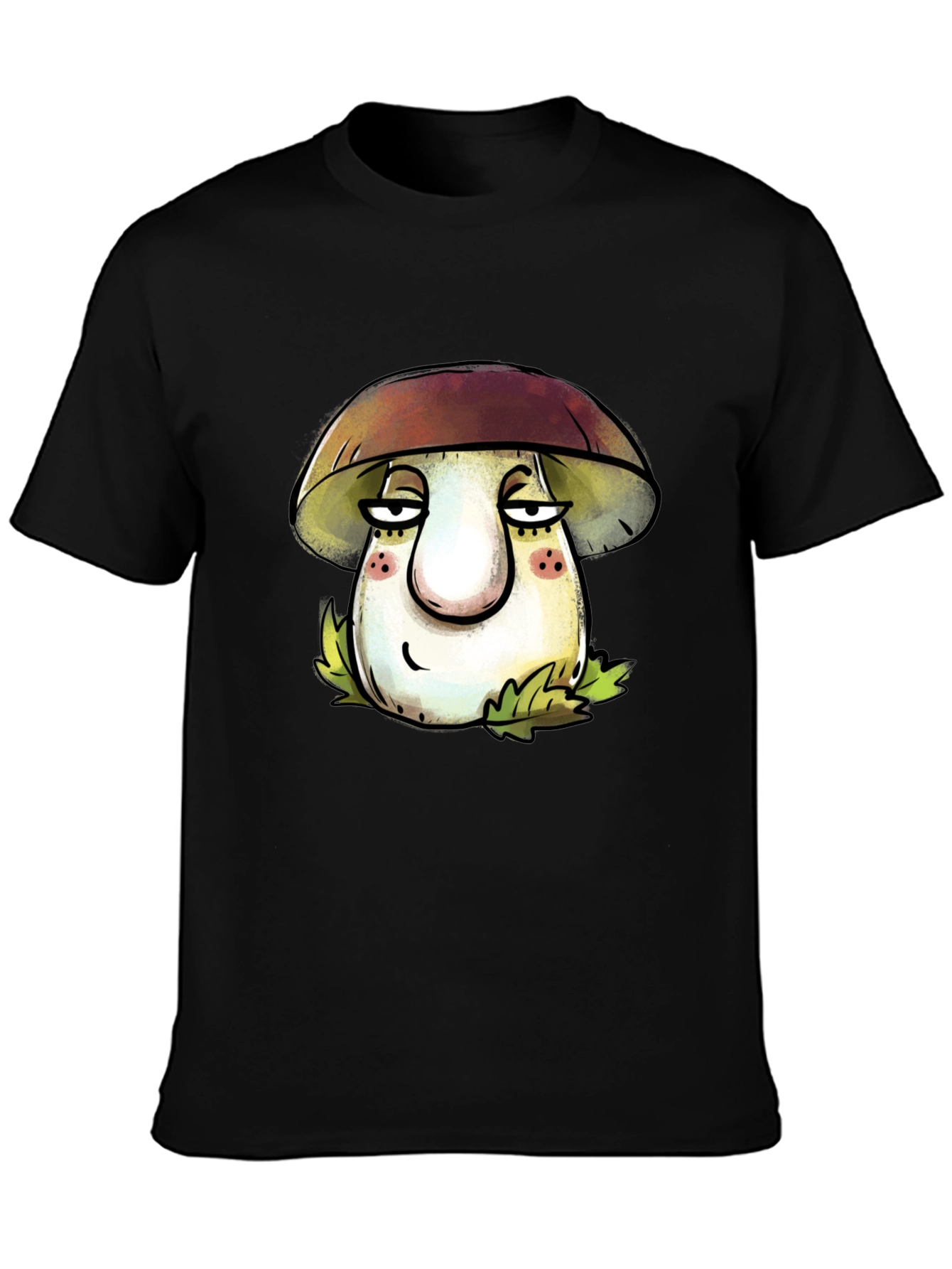 Black Mushroom Cartoon T-Shirt - Unisex Black Tee view 3
