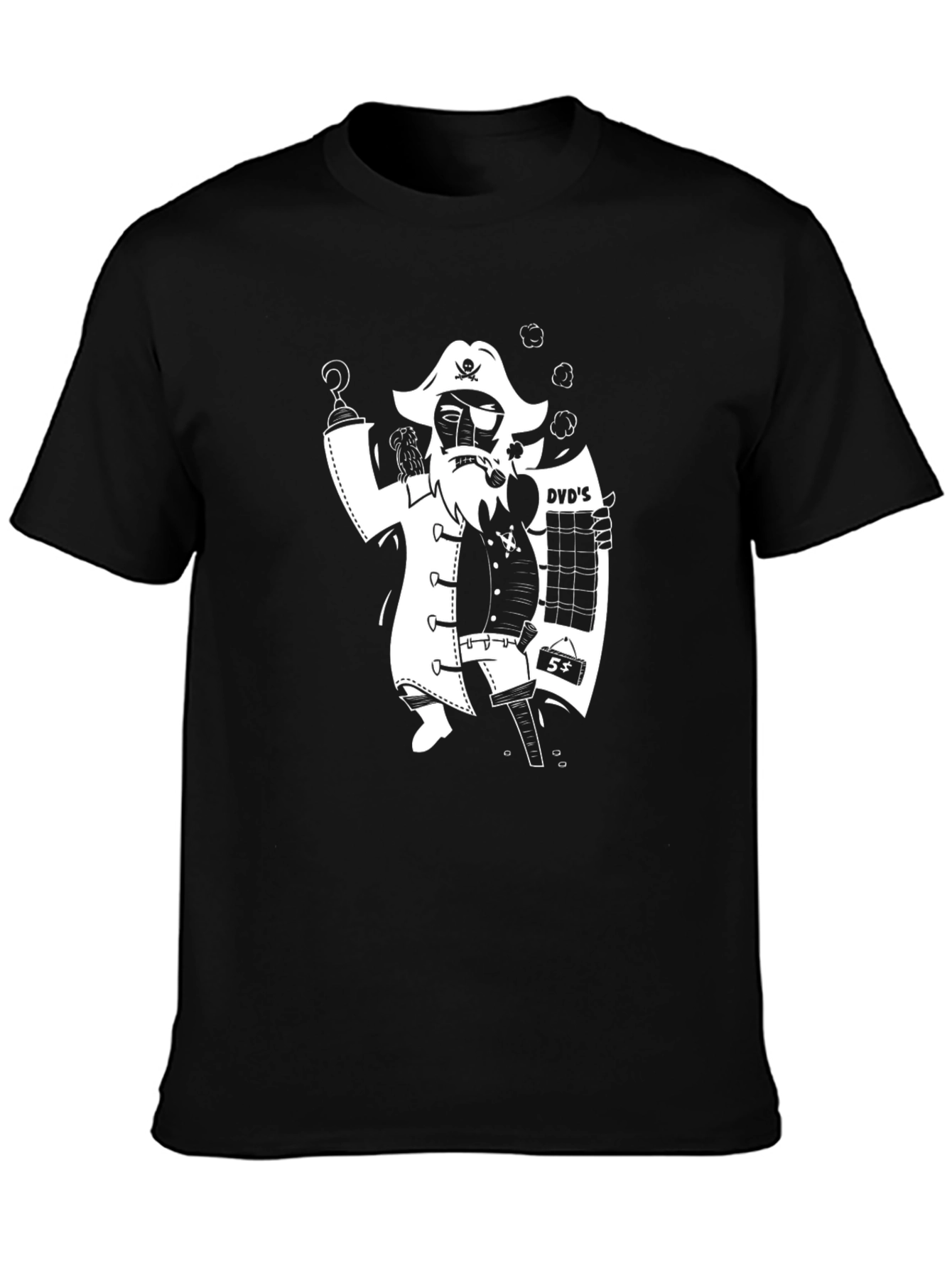 Black Pirate DVD Salesman T-Shirt - Unique Graphic Tee view 3