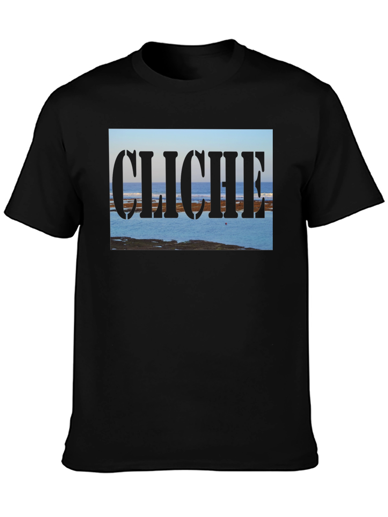 Black Cliche Ocean View Men's Black T-Shirt view 3