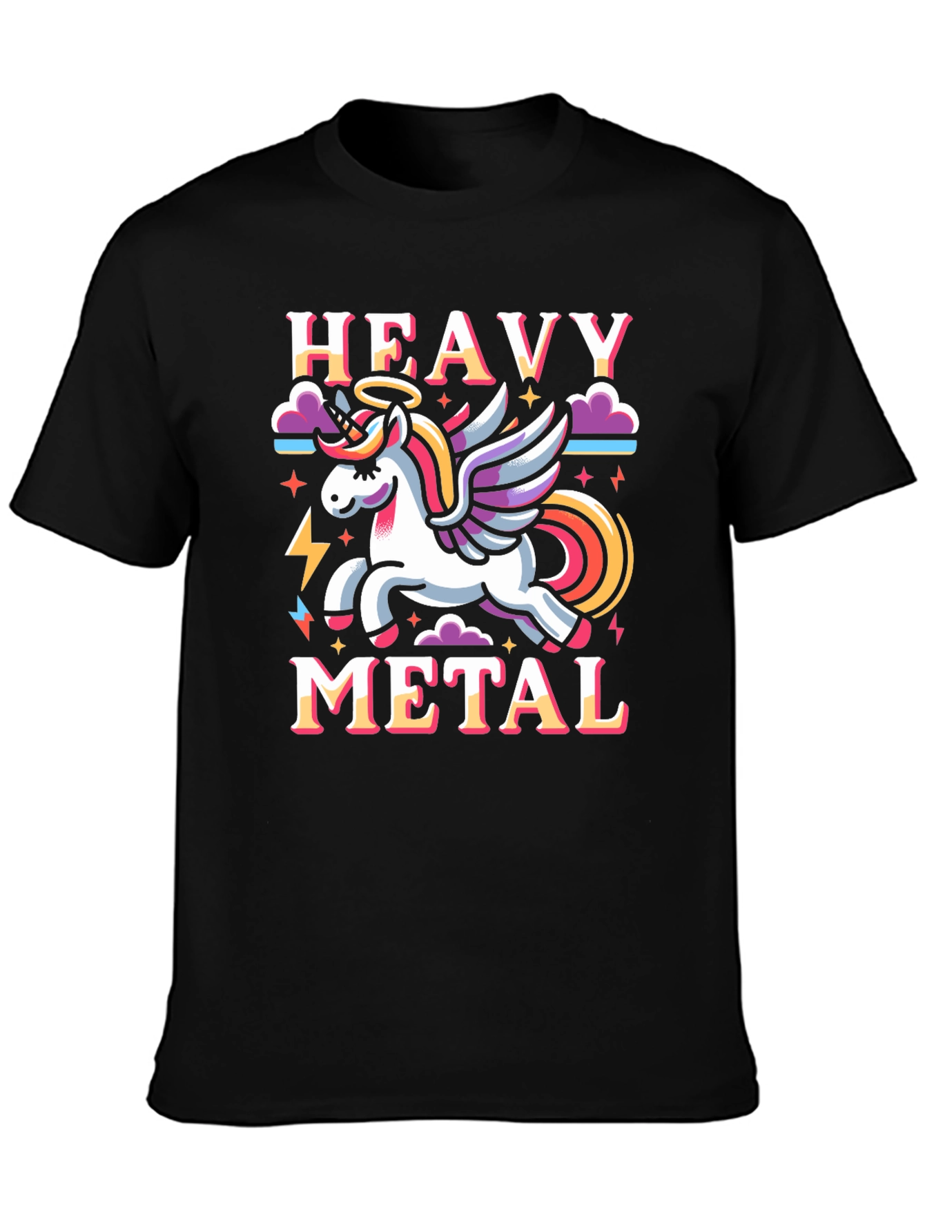 Black Heavy Metal Unicorn Graphic T-Shirt view 3