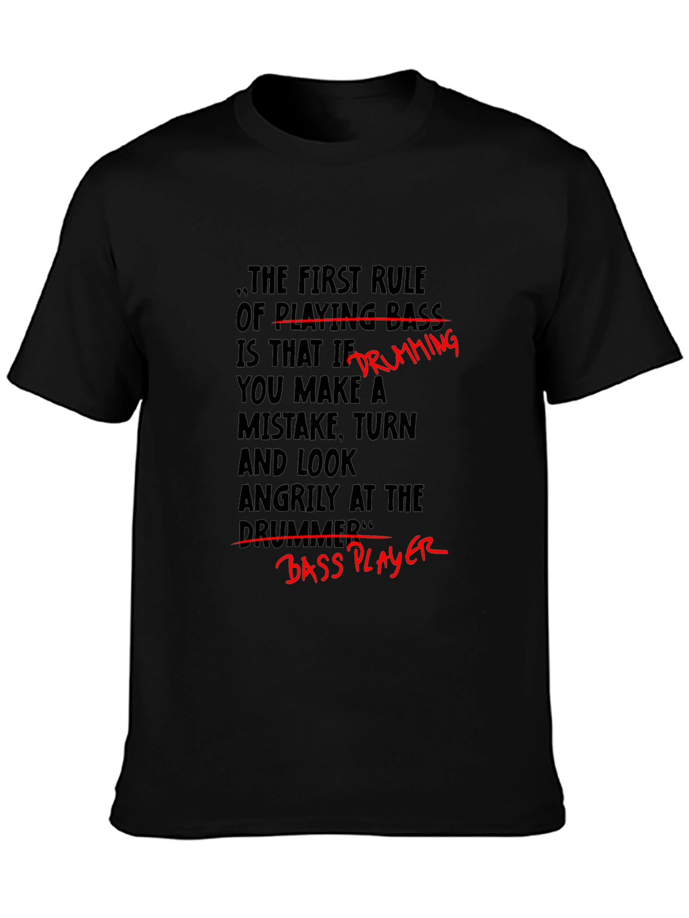 Black Funny Musician T-Shirt - Bass Player Drumming Joke view 3