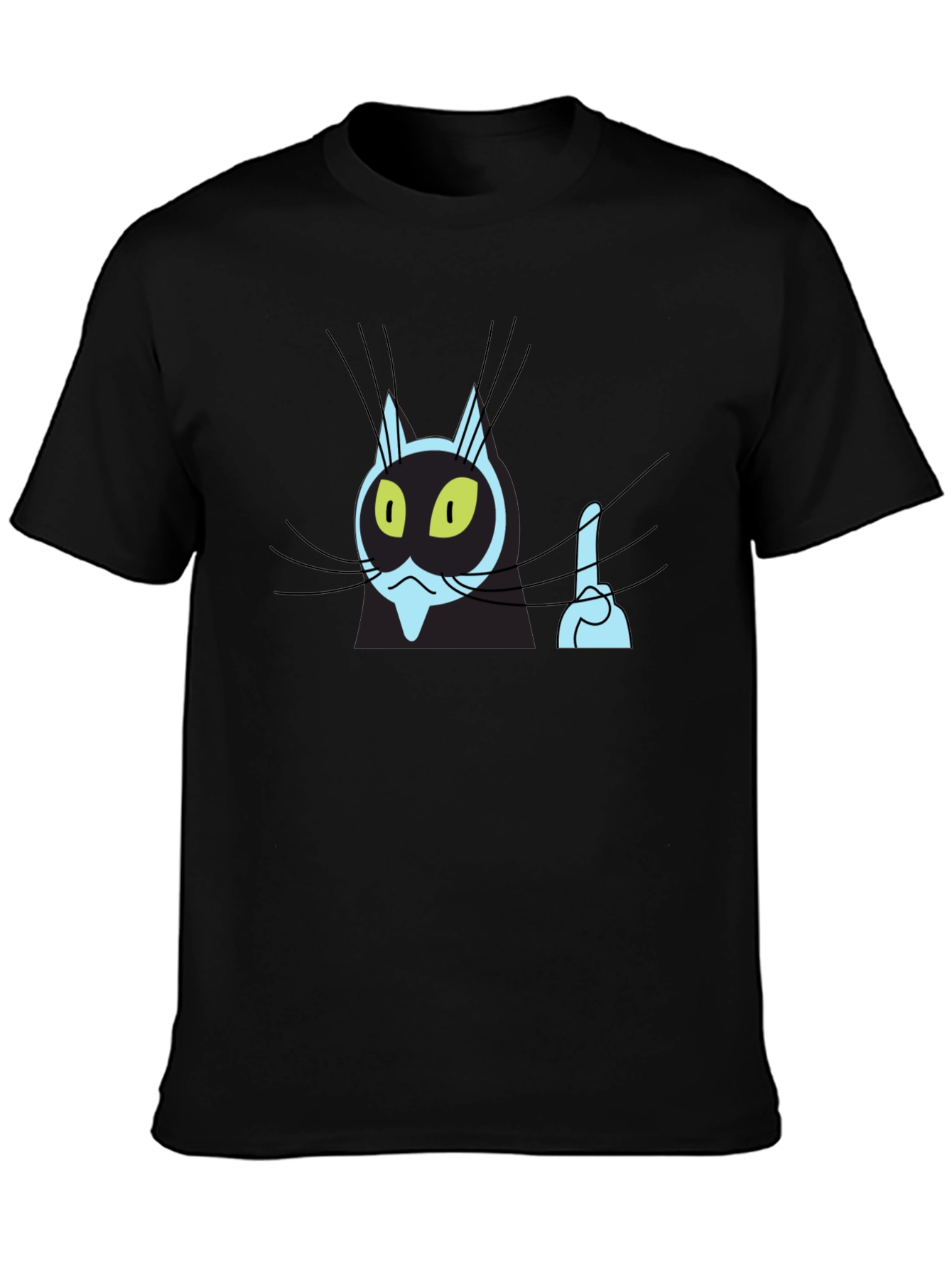 Black Cartoon Cat Middle Finger Graphic Tee - Black view 3