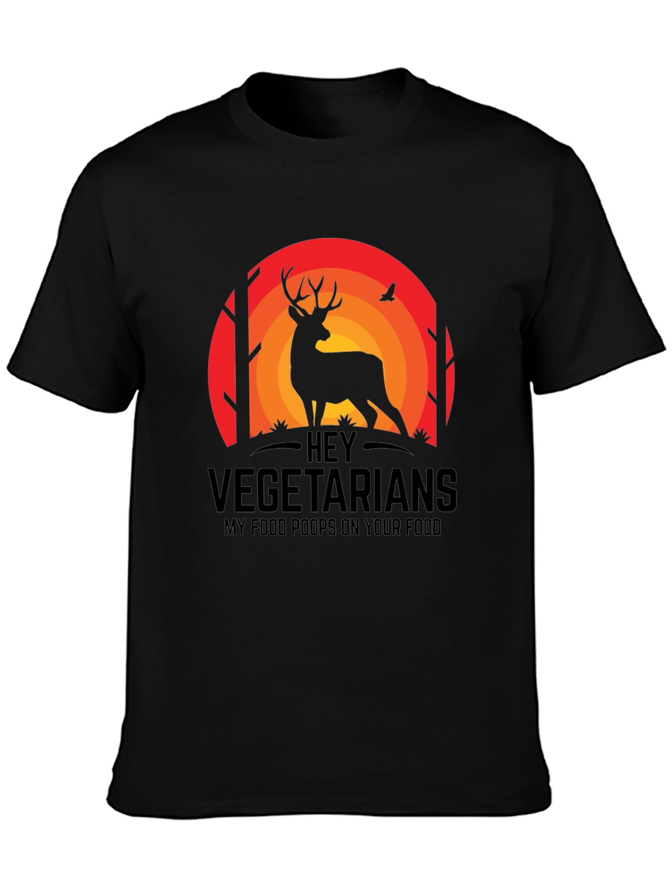 Black Hey Vegetarians Funny Deer T-Shirt view 3