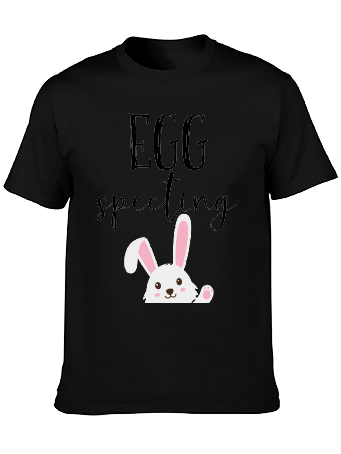 Black Eggspecting Easter Bunny T-Shirt - Funny Pregnancy Tee view 3
