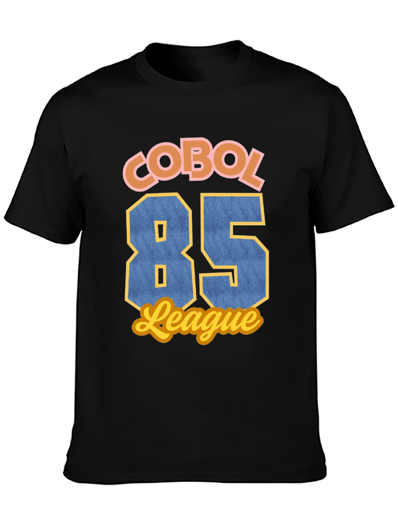 Black COBOL 85 League T-Shirt - Retro Programmer Style view 3
