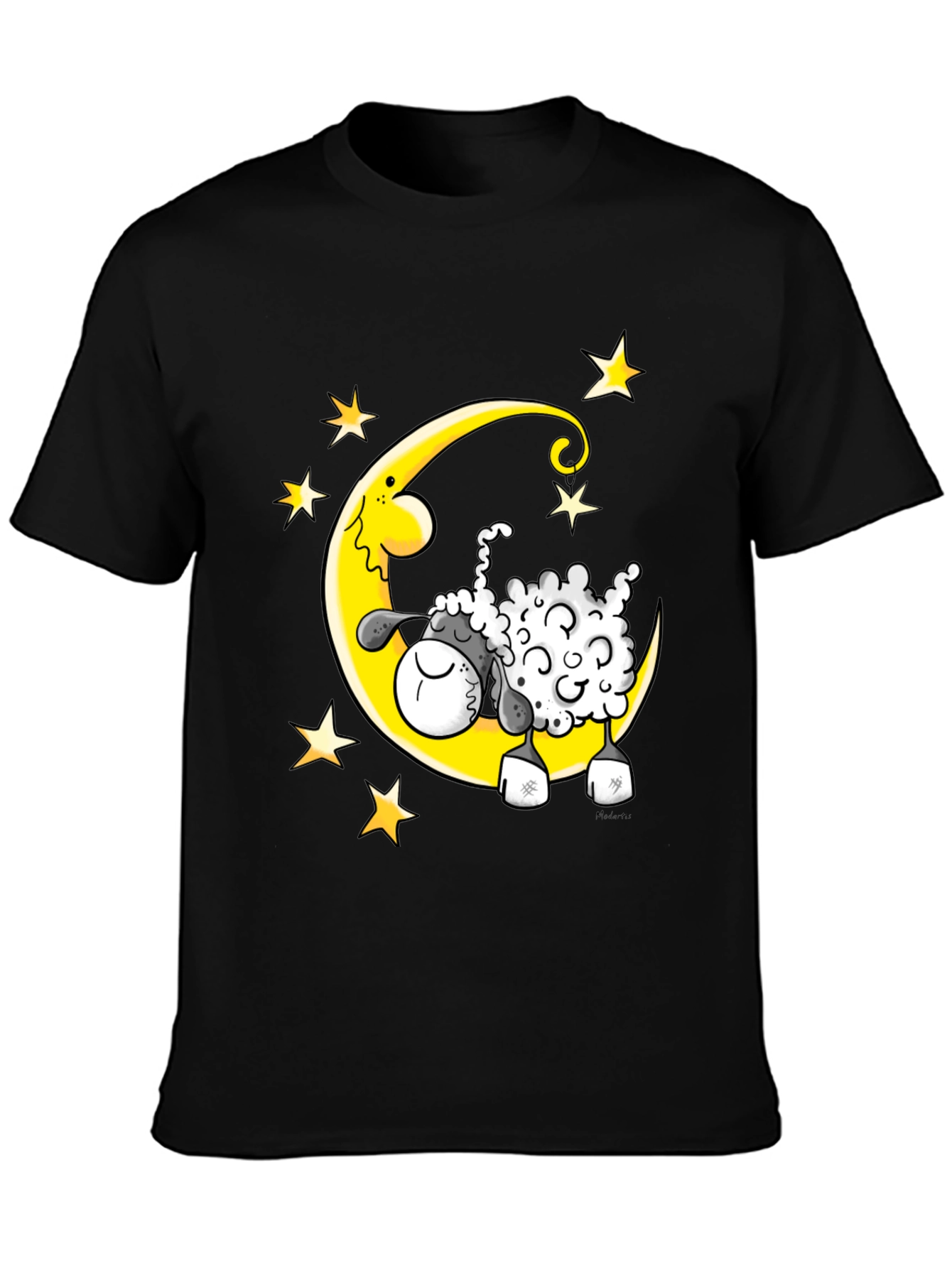 Black Dreamy Sheep T-Shirt - Moon and Stars Graphic Tee view 3