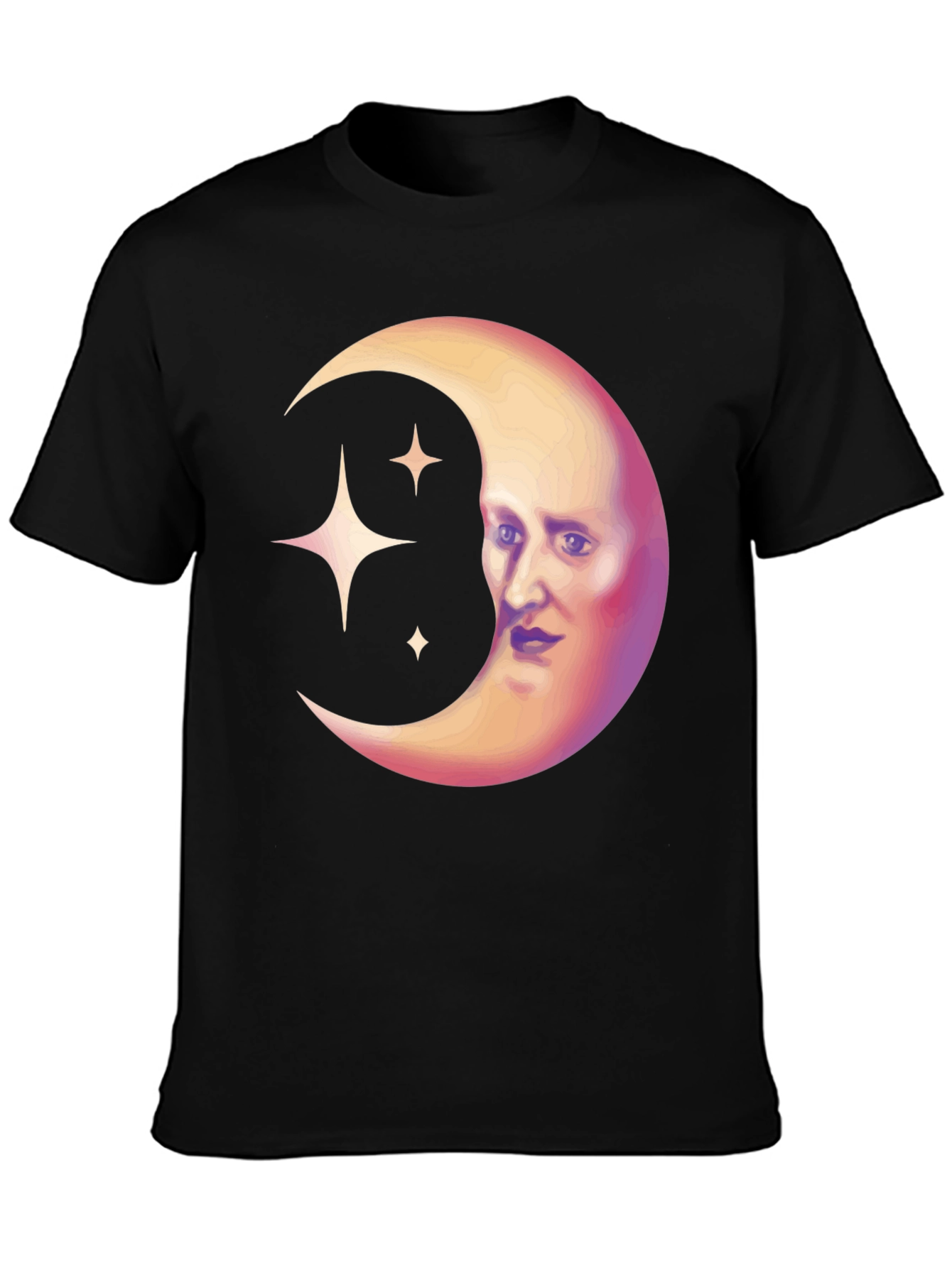 Black Celestial Moon Face Graphic Tee - Unique Design view 3
