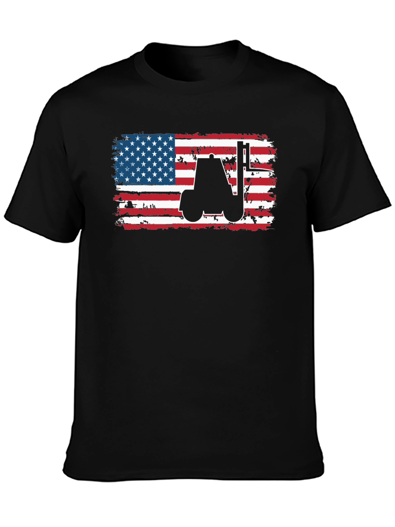 Black American Flag Forklift T-Shirt view 3