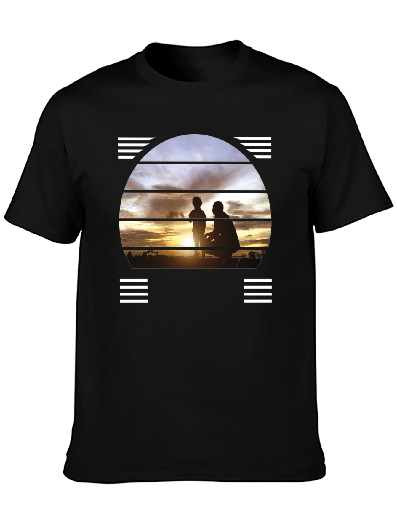 Black Sunset Father & Child Silhouette Black T-Shirt view 3