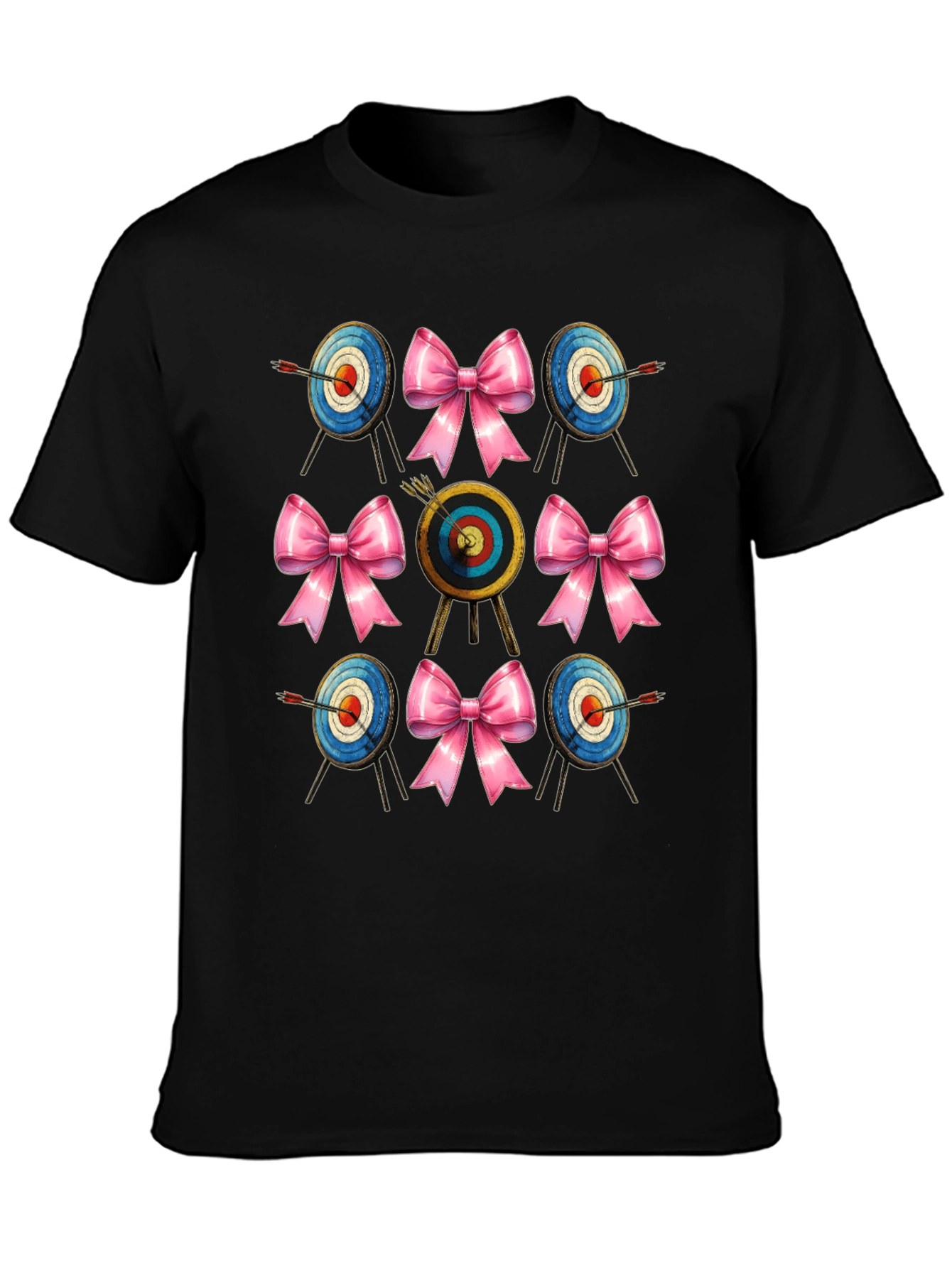 Black Archery Target & Bow T-Shirt view 3