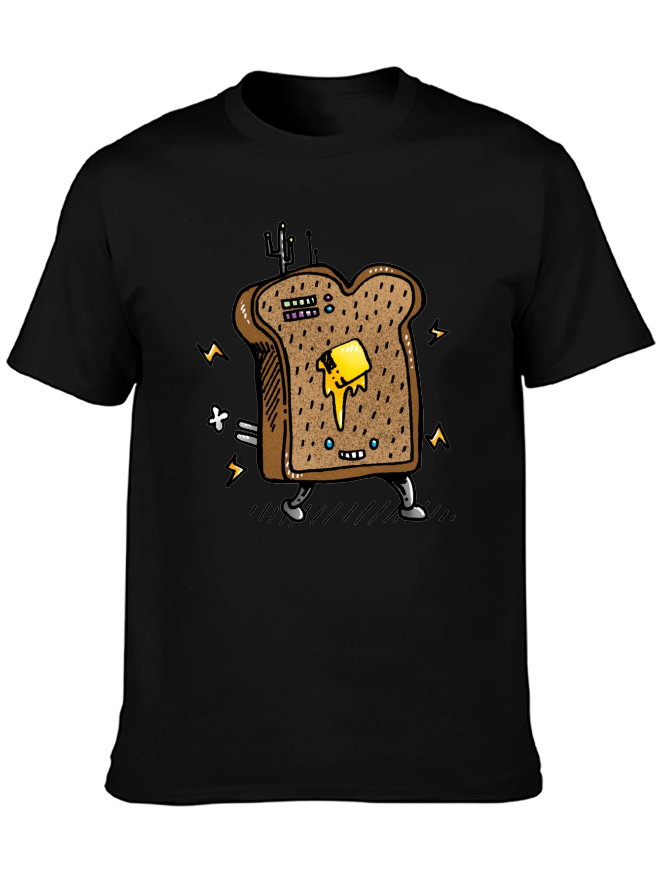 Black Animated Toast Graphic Black T-Shirt view 3