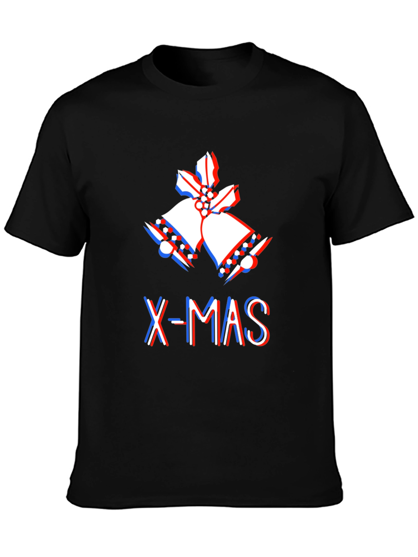 Black X-MAS Bell 3D Effect Graphic Black T-Shirt view 3